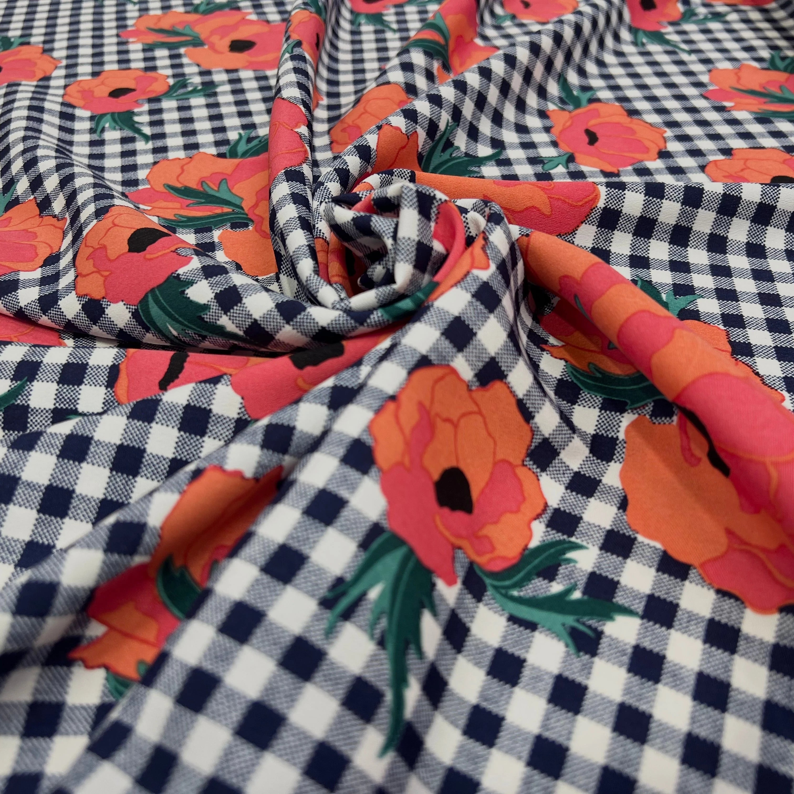 TISSU PEAU DE EPCHE FLEURS CARREAUX - My Little Coupon