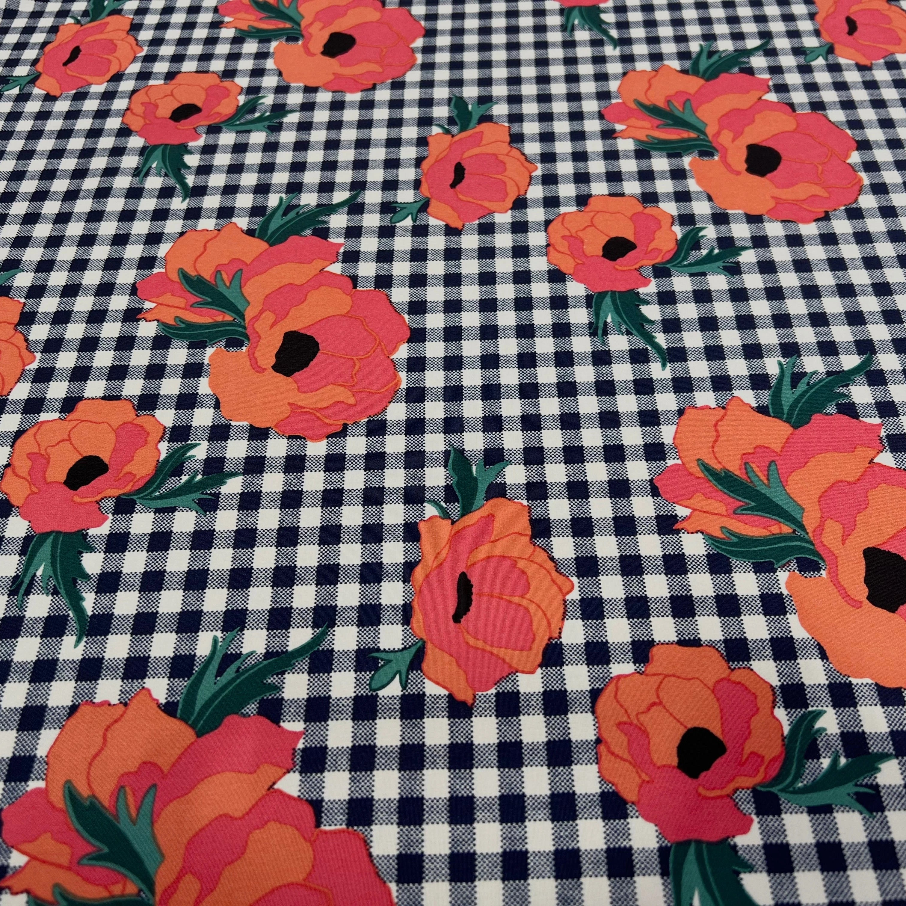 TISSU PEAU DE EPCHE FLEURS CARREAUX - My Little Coupon