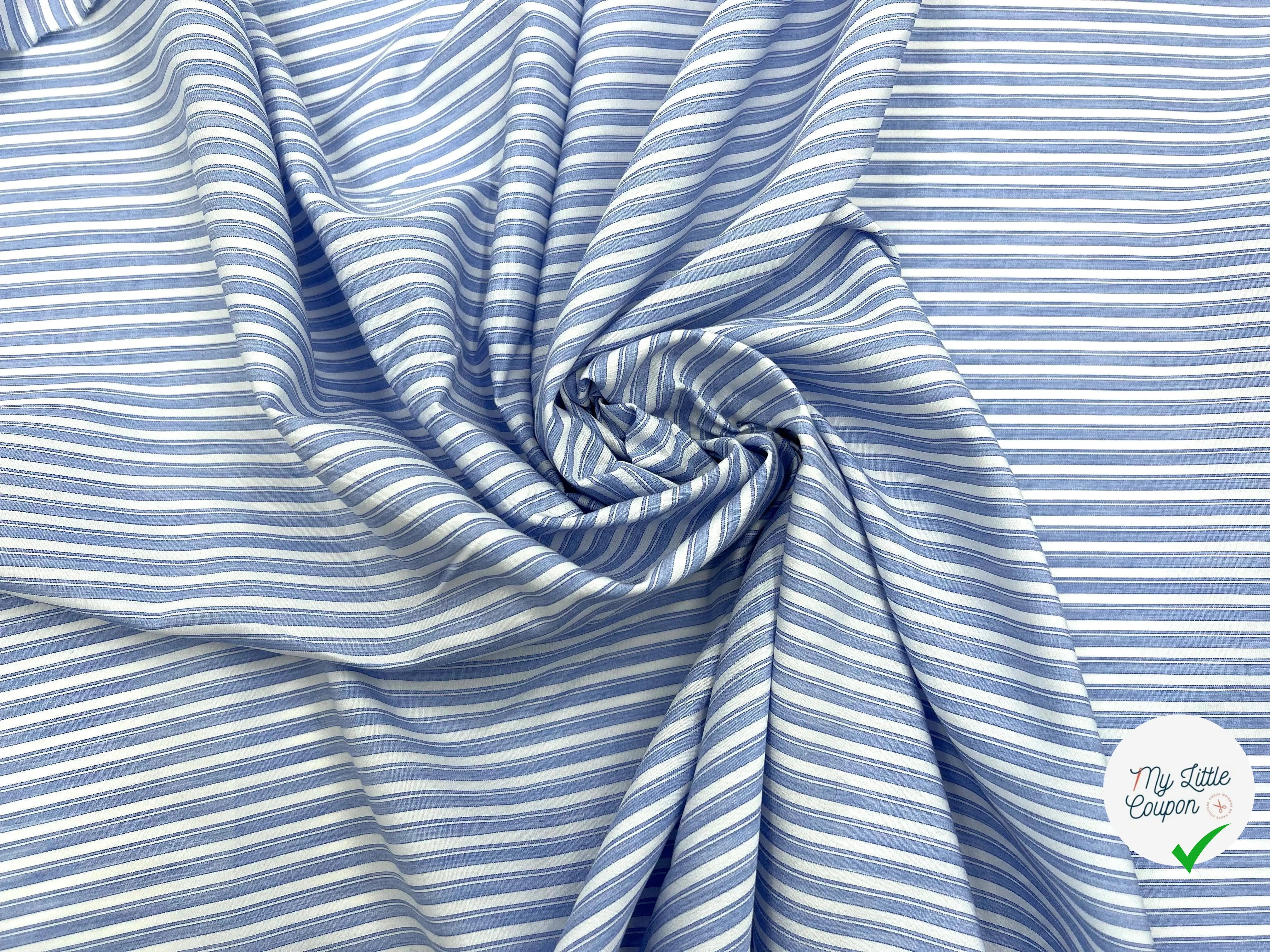 TISSU POPELINE COTON CHEMISE RAYURES BLANC ET BLEU CHIC - My Little Coupon - tissu - coudre