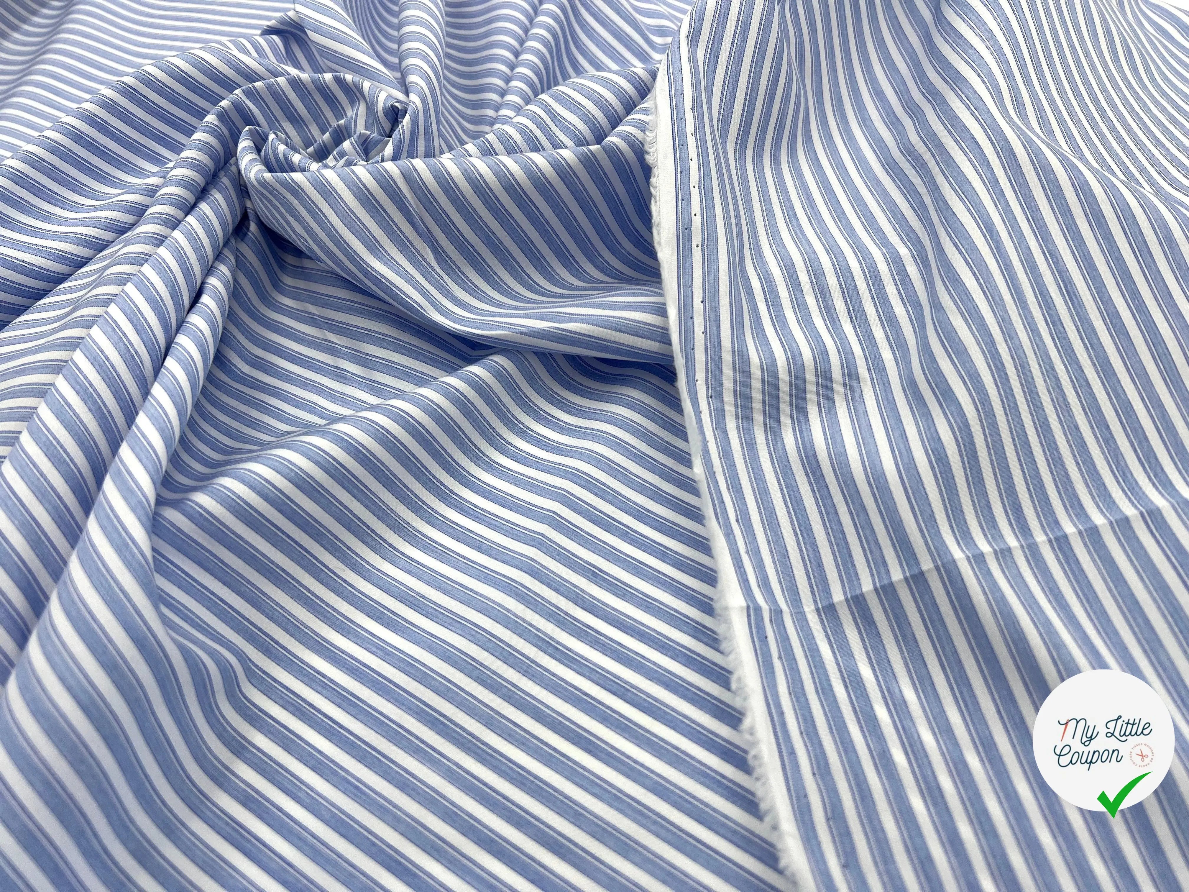 TISSU POPELINE COTON CHEMISE RAYURES BLANC ET BLEU CHIC - My Little Coupon - tissu - coudre