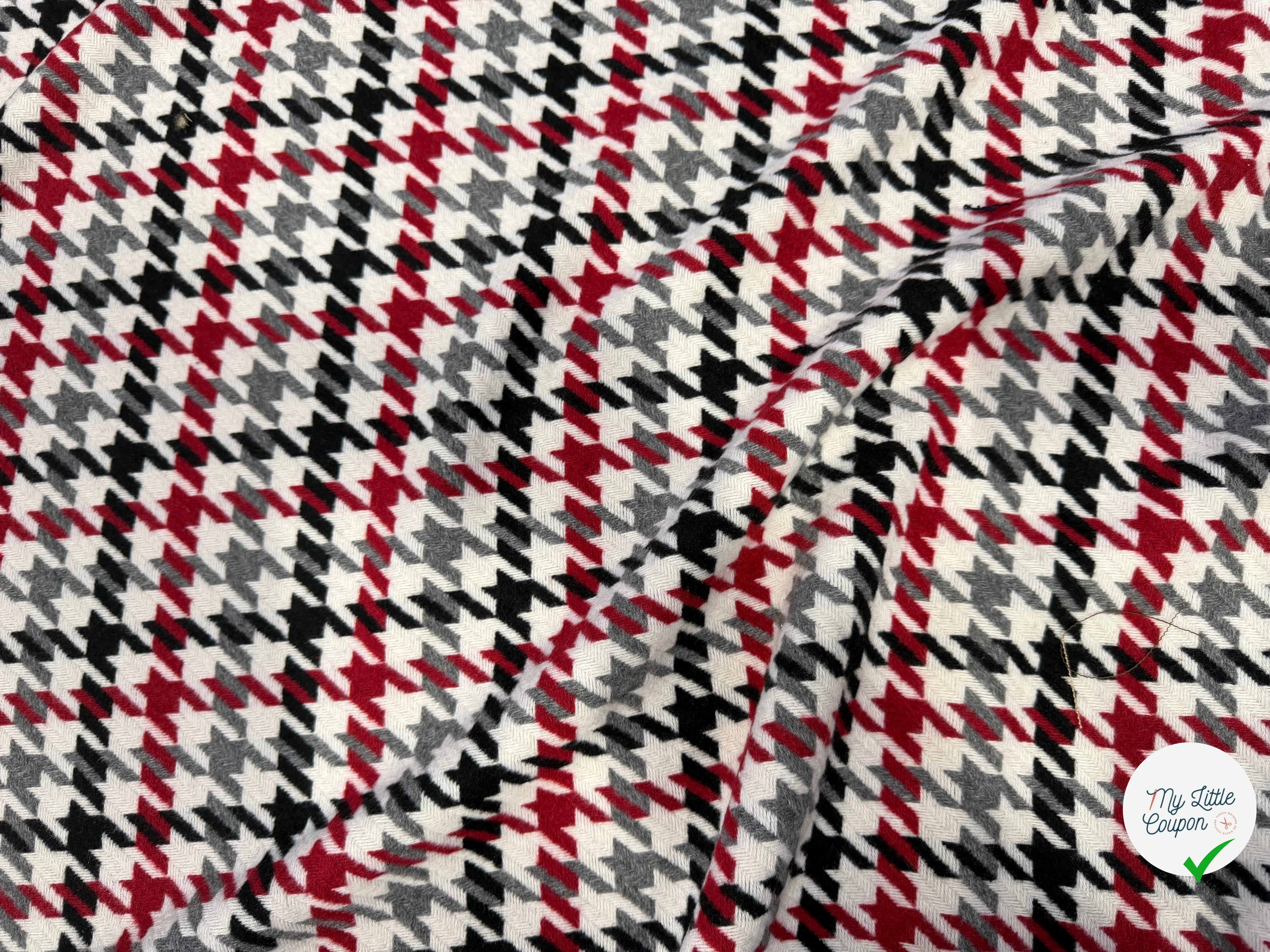 TISSU POUR MANTEAU PIED DE COQ NOIR BLANC ROUGE GRIS - My Little Coupon