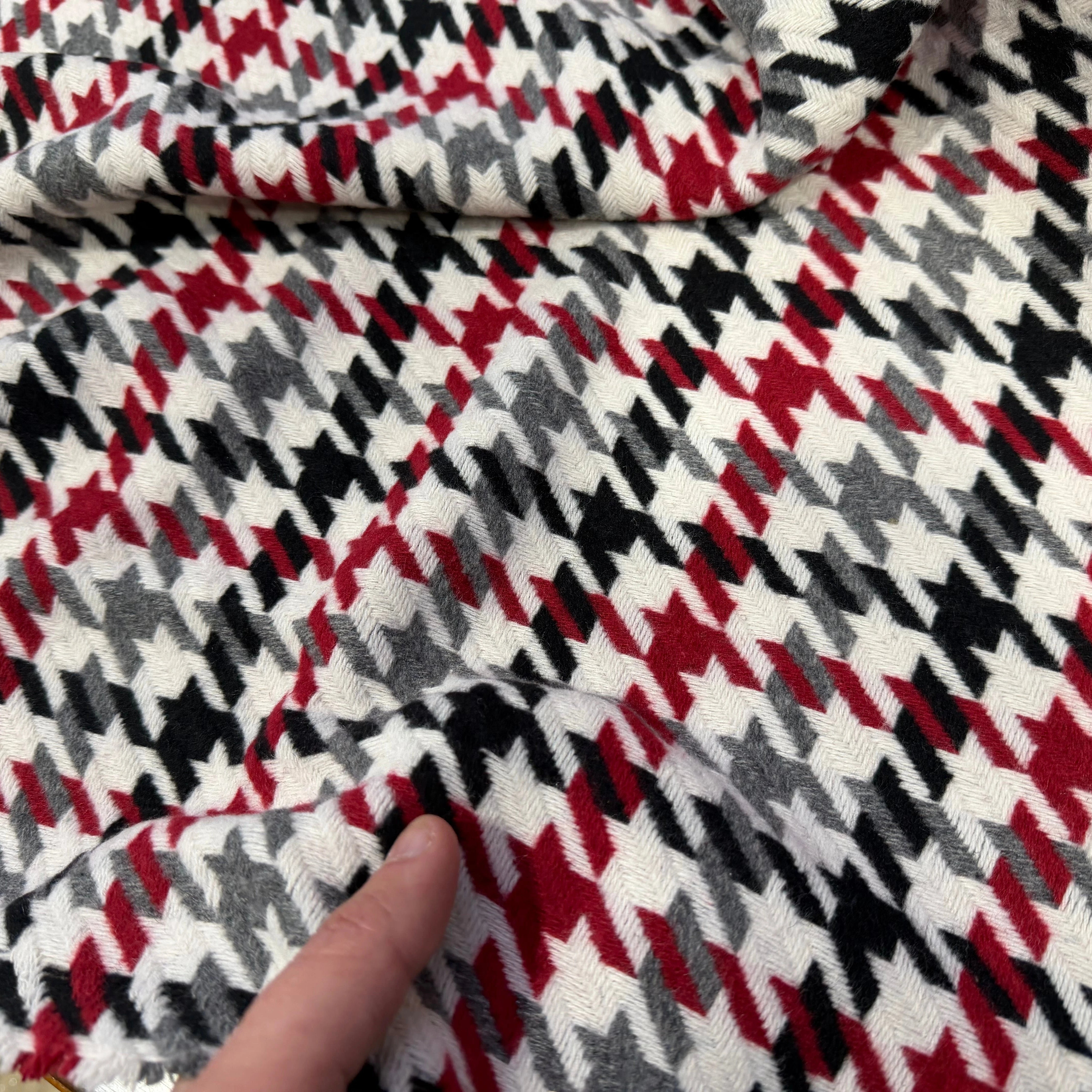 TISSU POUR MANTEAU PIED DE COQ NOIR BLANC ROUGE GRIS - My Little Coupon