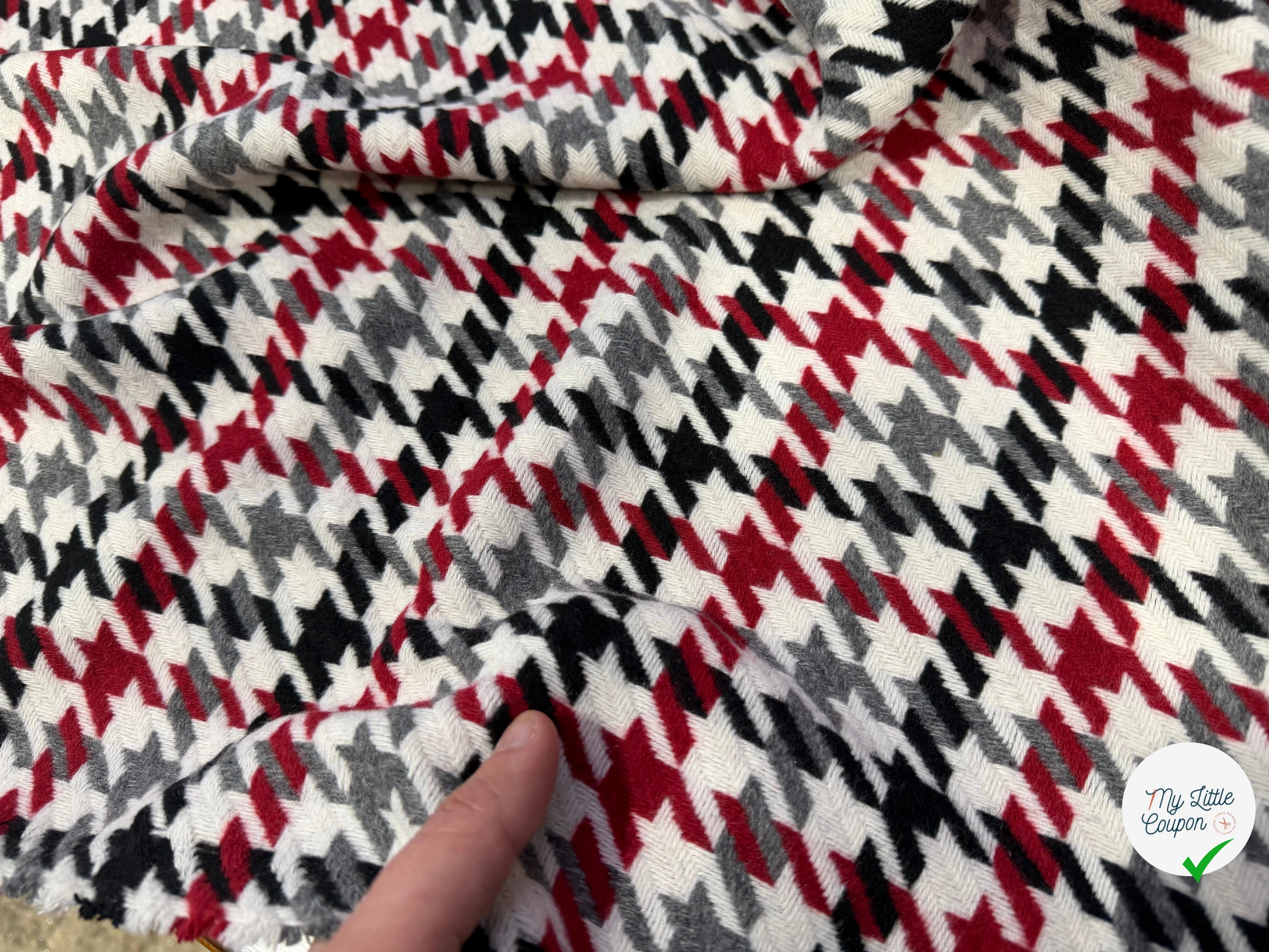 TISSU POUR MANTEAU PIED DE COQ NOIR BLANC ROUGE GRIS - My Little Coupon