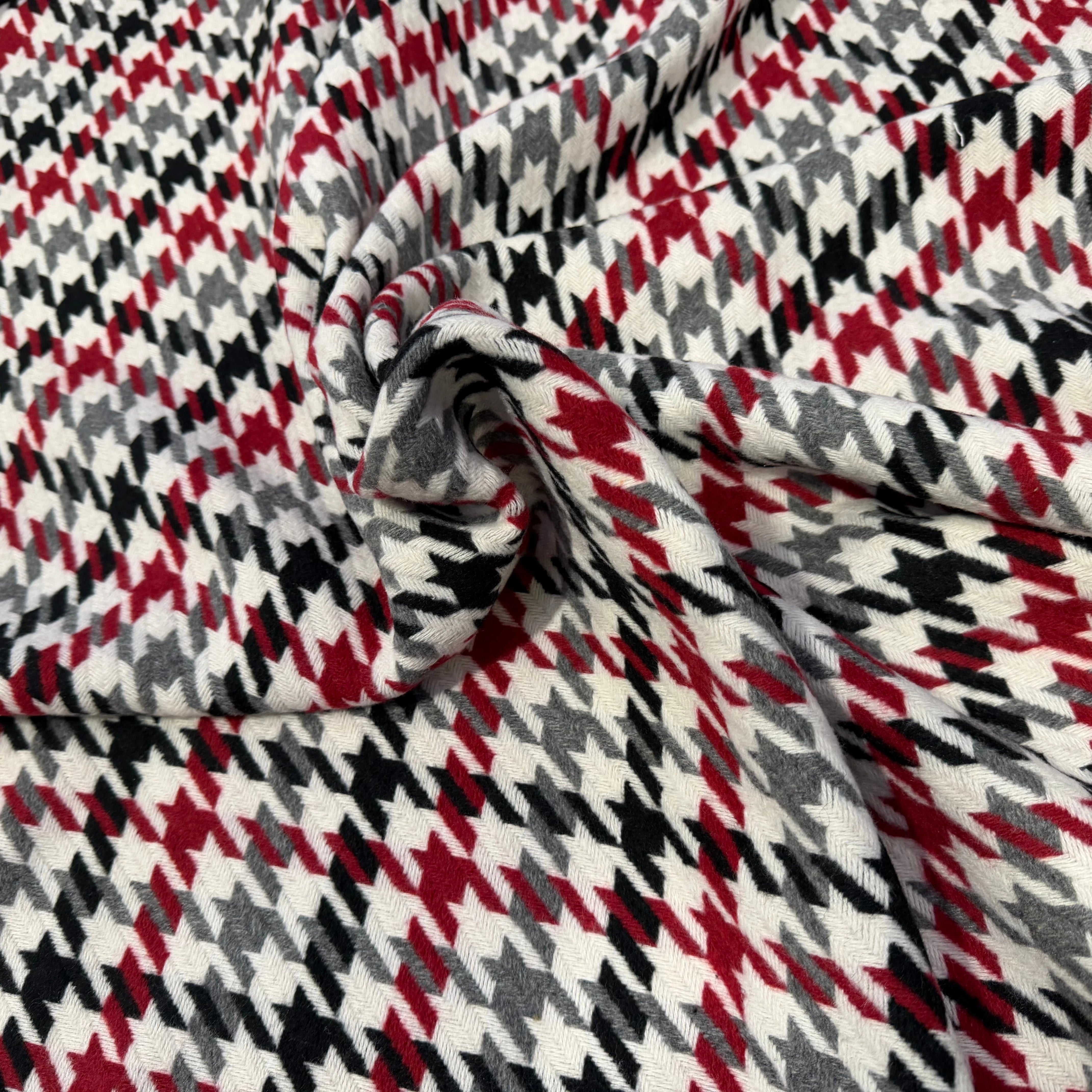 TISSU POUR MANTEAU PIED DE COQ NOIR BLANC ROUGE GRIS - My Little Coupon