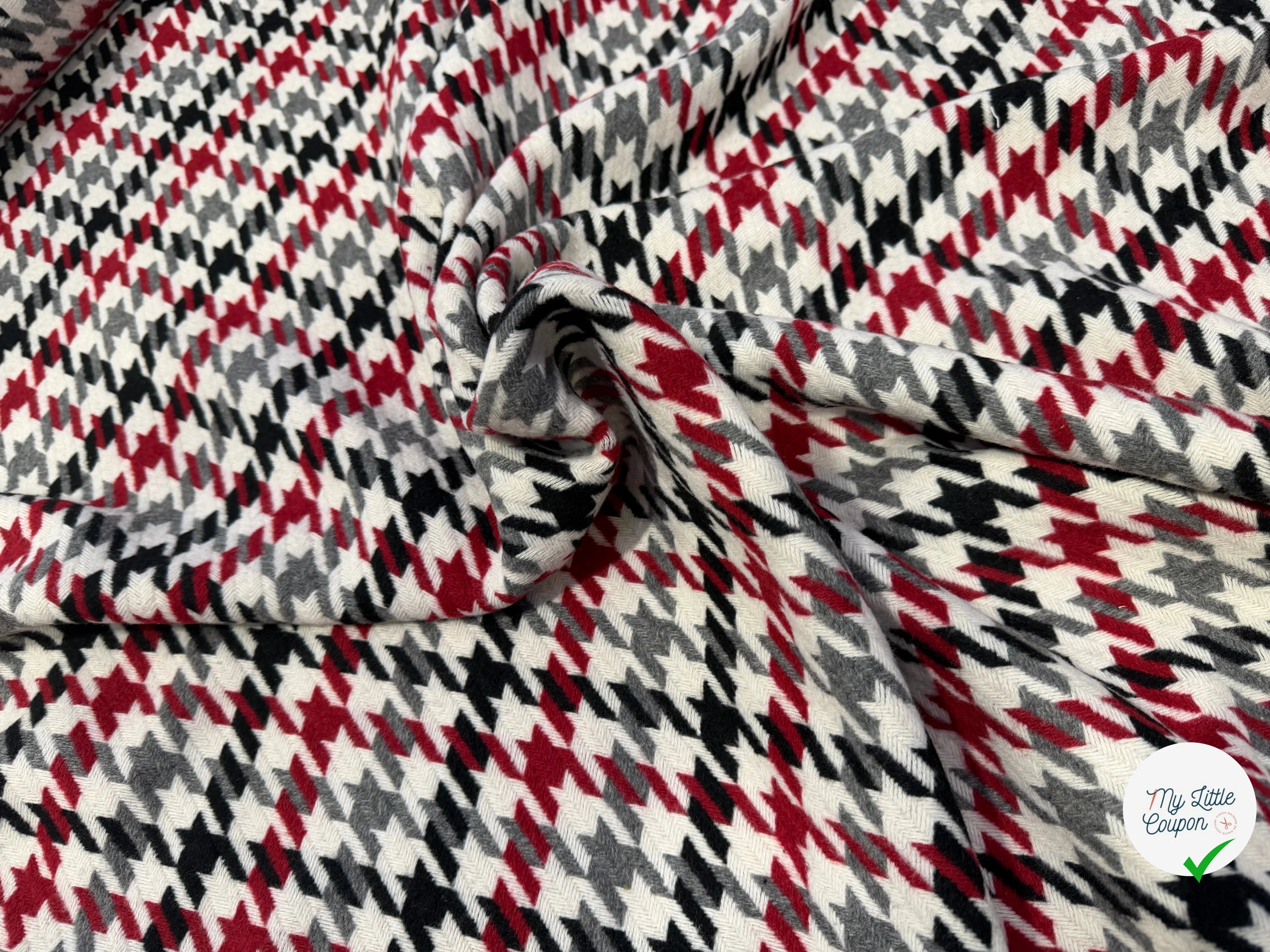 TISSU POUR MANTEAU PIED DE COQ NOIR BLANC ROUGE GRIS - My Little Coupon