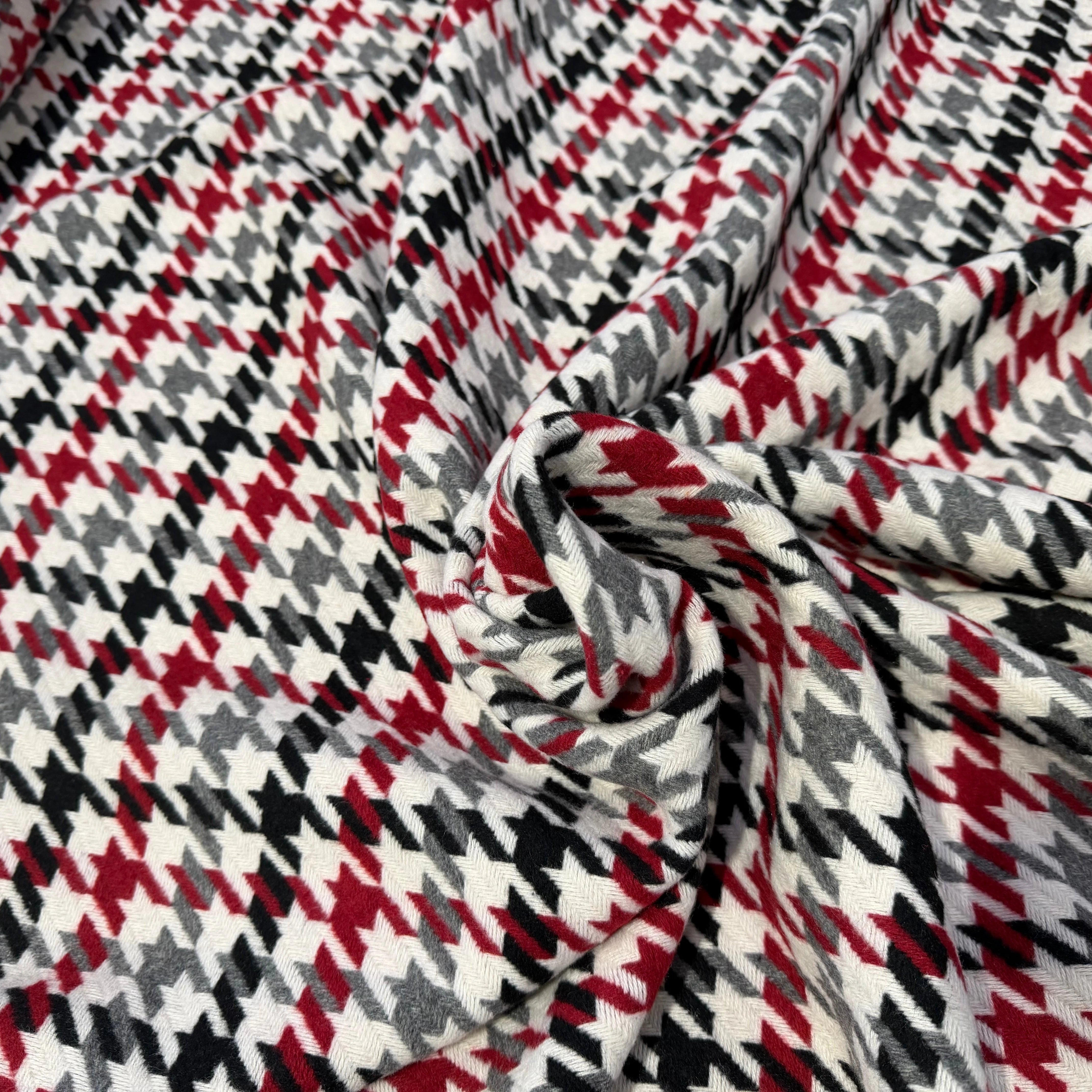 TISSU POUR MANTEAU PIED DE COQ NOIR BLANC ROUGE GRIS - My Little Coupon