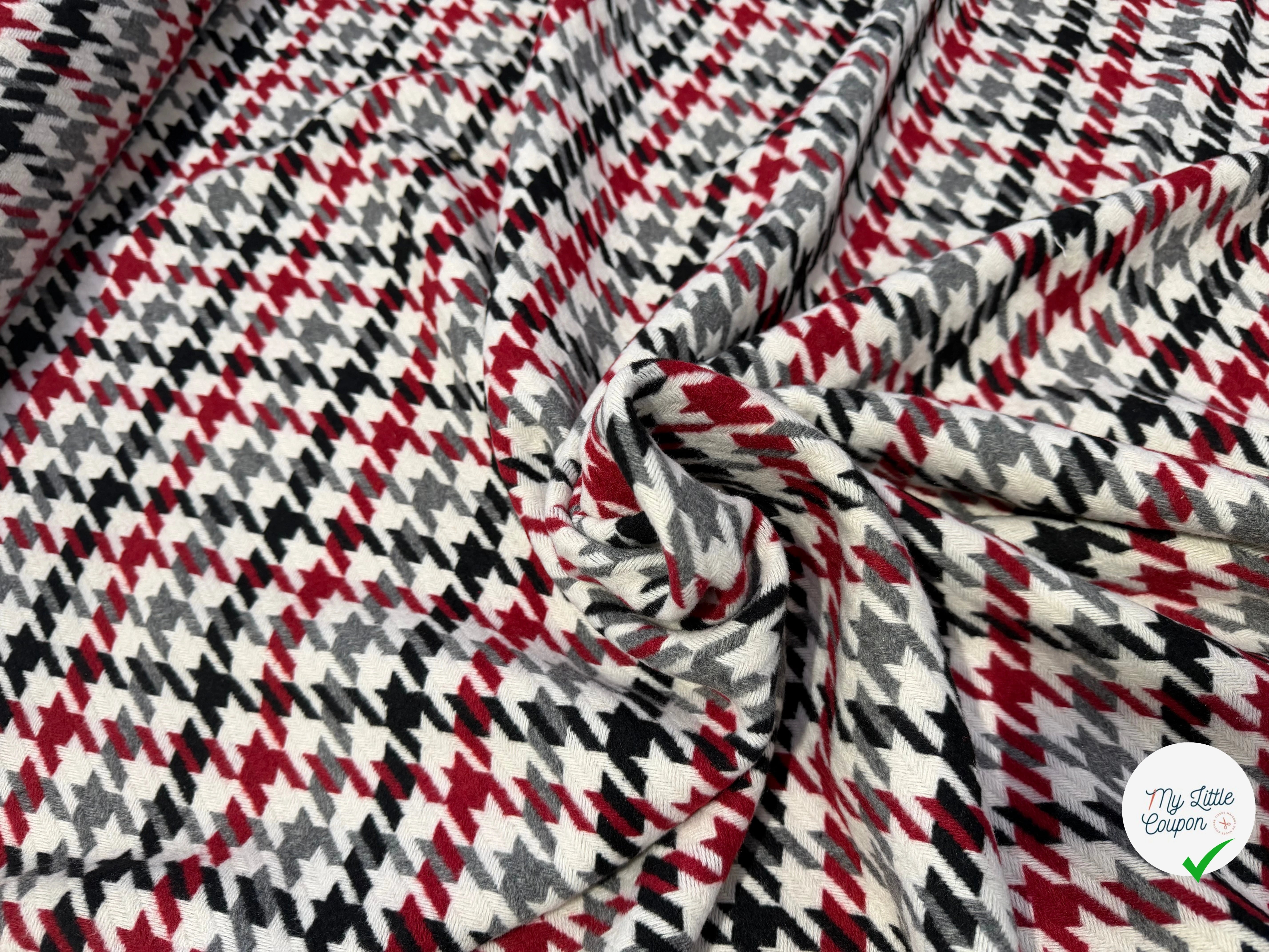 TISSU POUR MANTEAU PIED DE COQ NOIR BLANC ROUGE GRIS - My Little Coupon