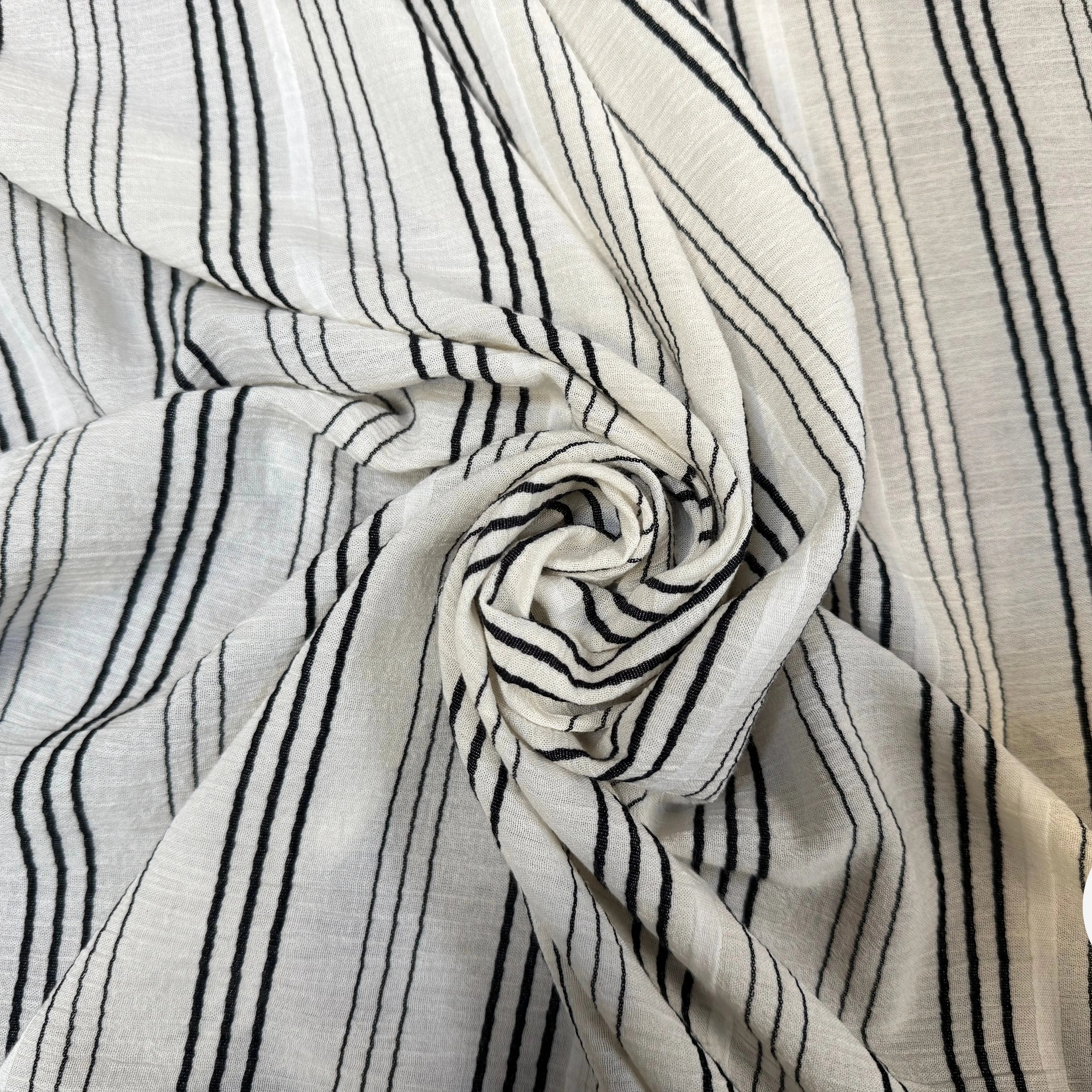 TISSU RAYÉ ECRU NOIR 56% COTON BIO 44% VISCOSE - My Little Coupon