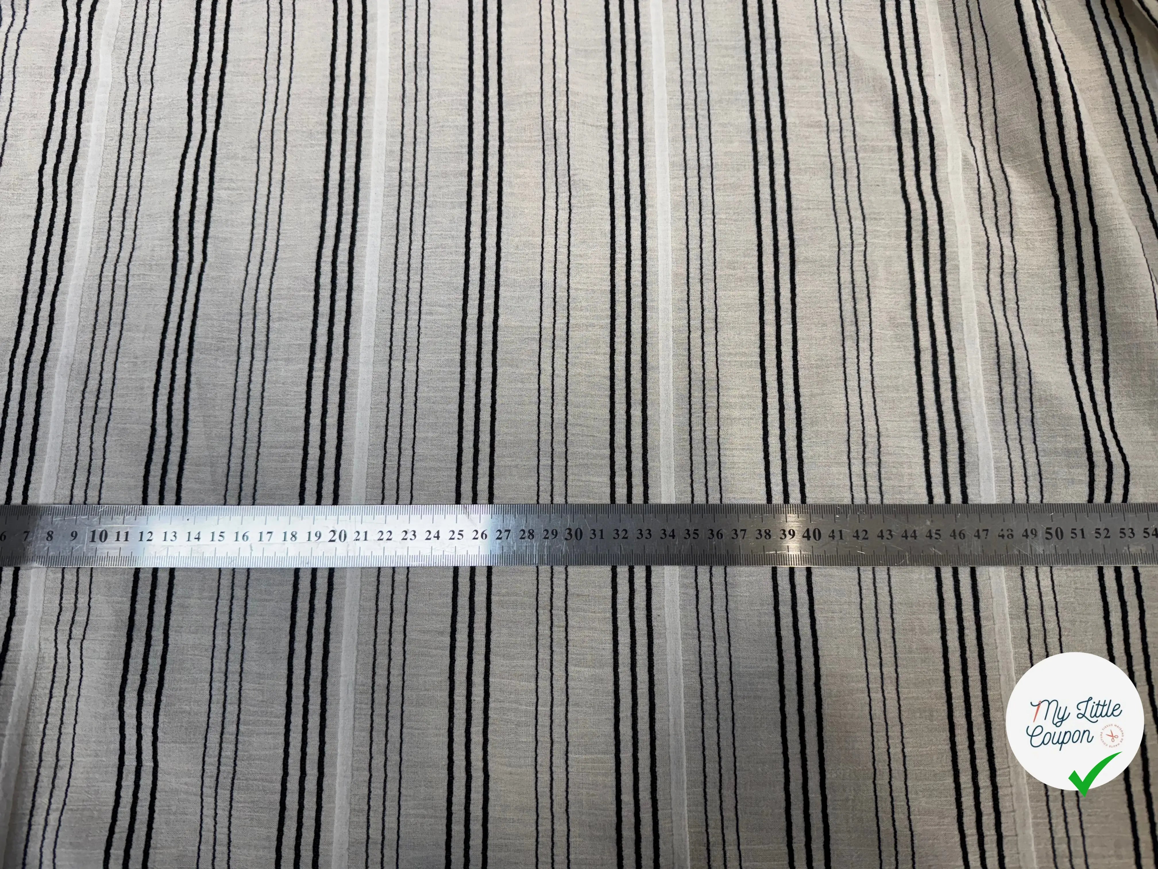 TISSU RAYÉ ECRU NOIR 56% COTON BIO 44% VISCOSE - My Little Coupon