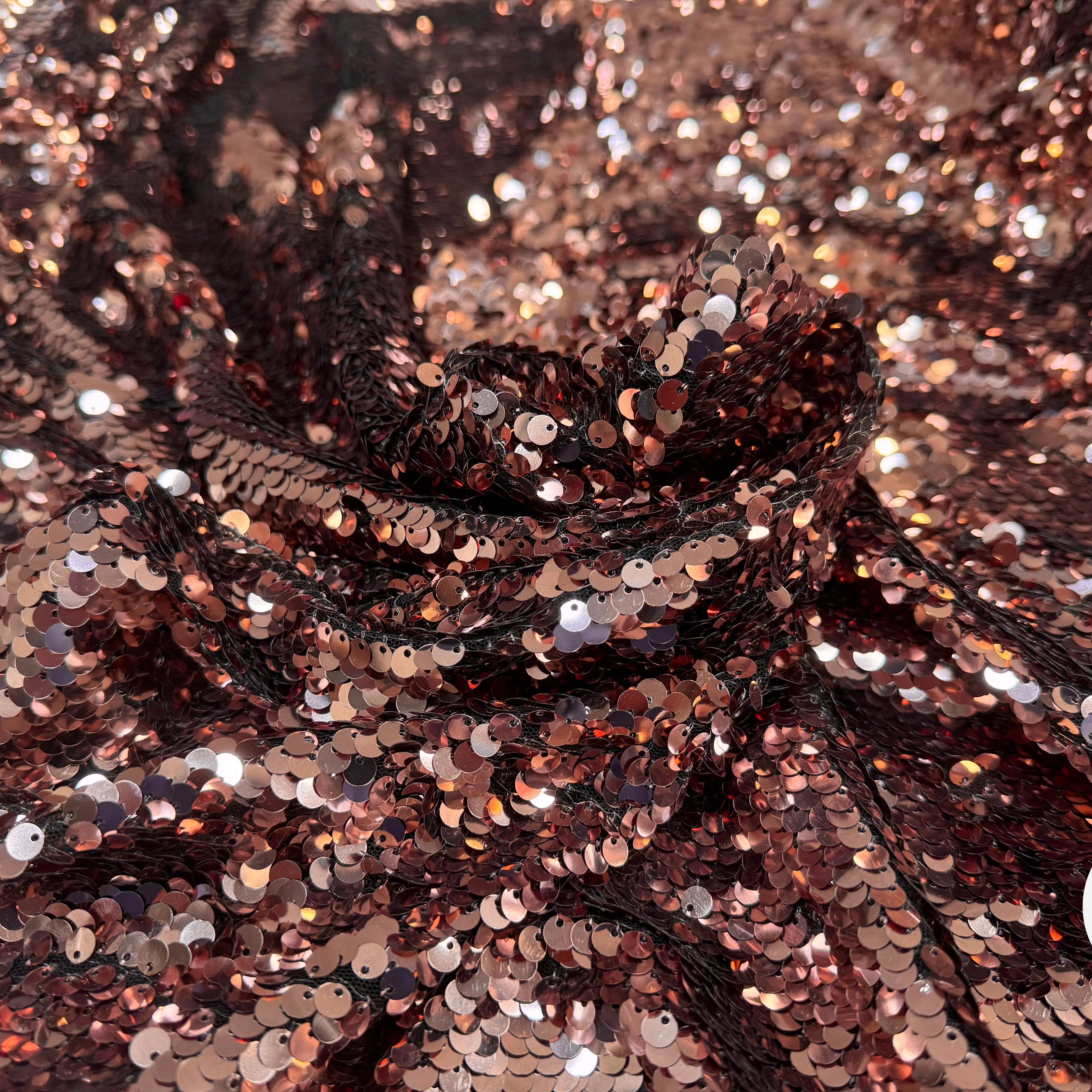 TISSU SEQUIN PAILLETTES SUR TULLE CUIVRE - My Little Coupon