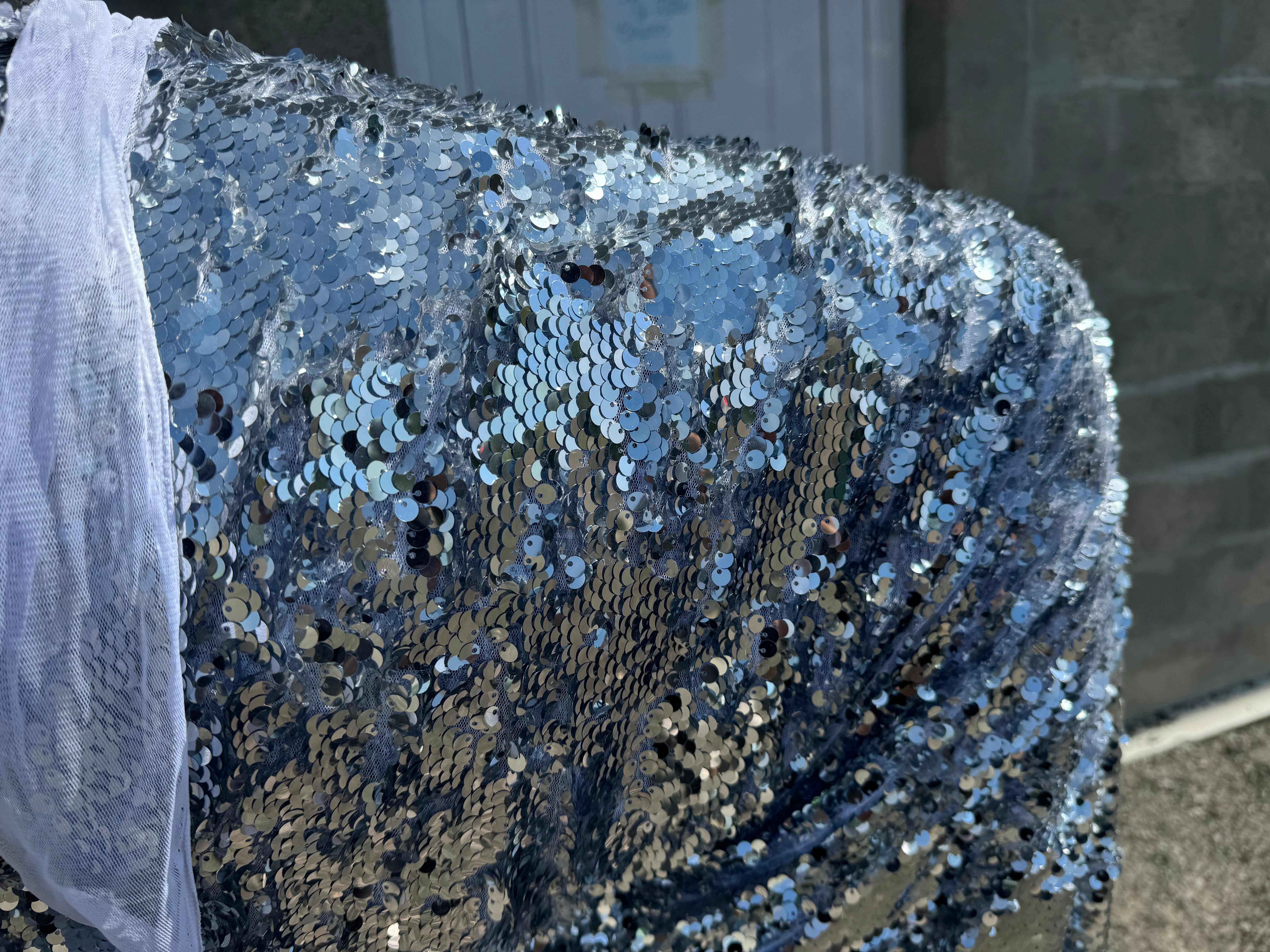 TISSU SEQUIN PAILLETTES SUR TULLE SILVER - My Little Coupon