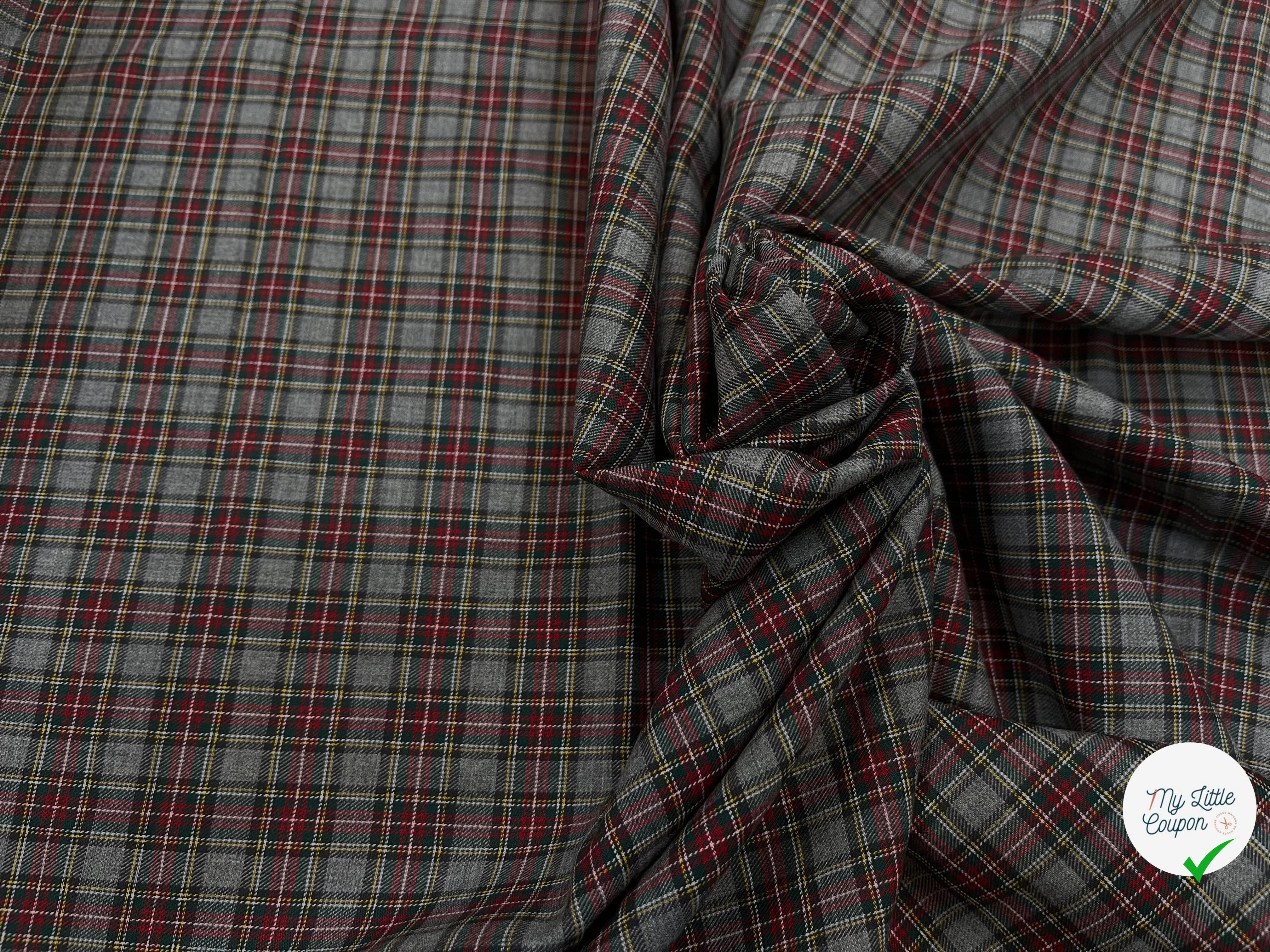 TISSU TRAPPEUR GRIS À CARREAUX VERT, JAUNE ET ROUGE 150CM - My Little Coupon