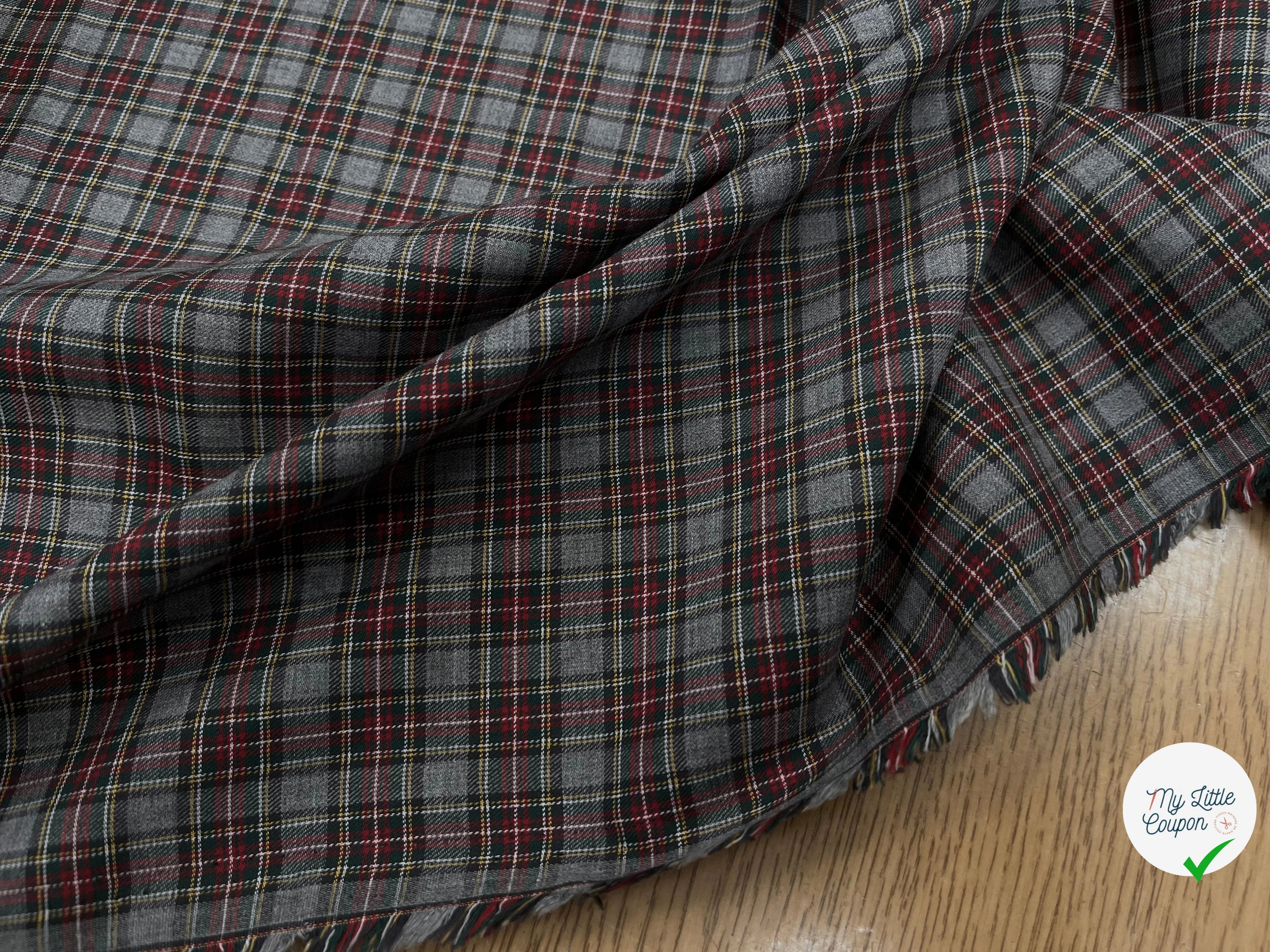 TISSU TRAPPEUR GRIS À CARREAUX VERT, JAUNE ET ROUGE 150CM - My Little Coupon