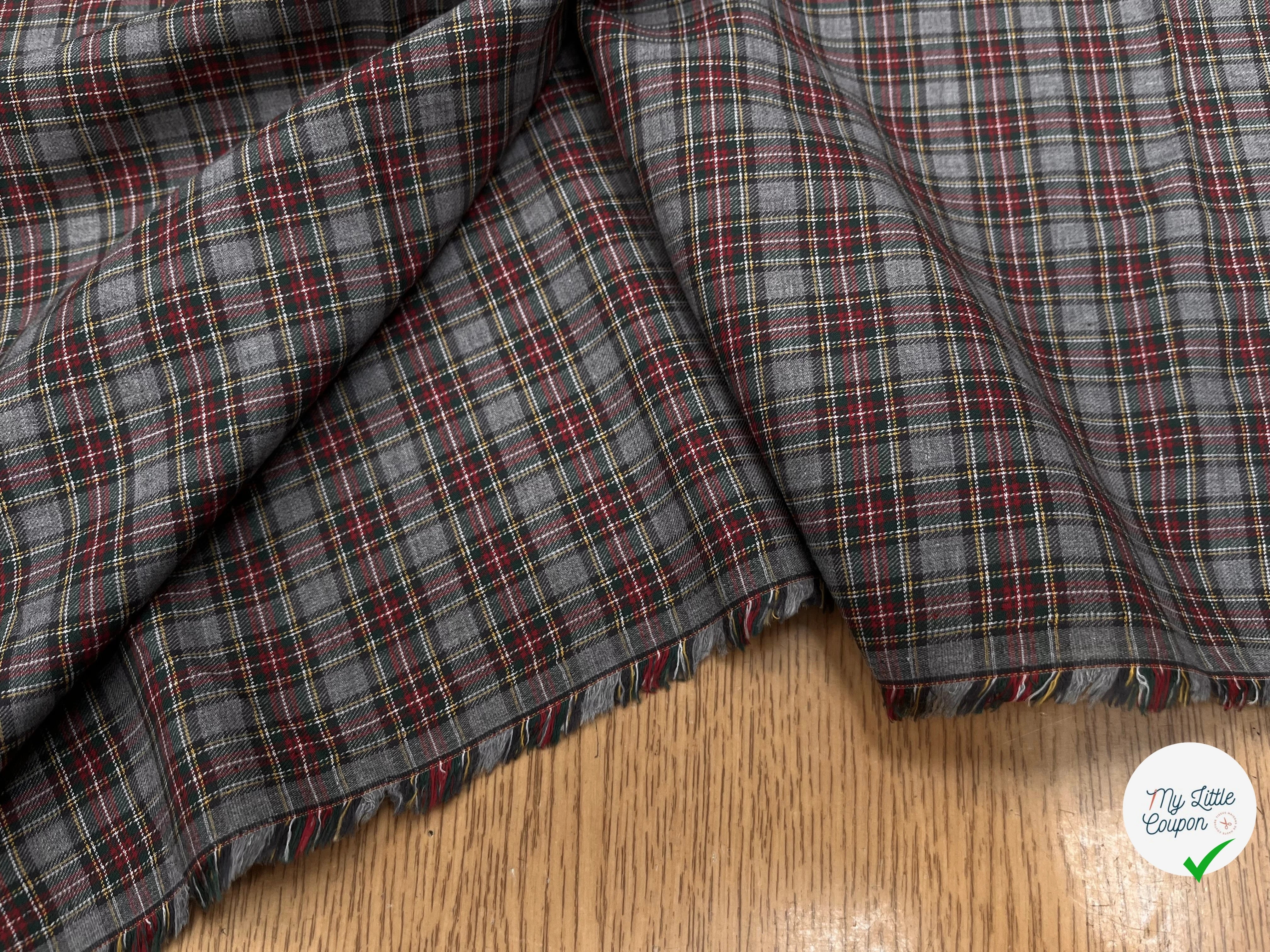 TISSU TRAPPEUR GRIS À CARREAUX VERT, JAUNE ET ROUGE 150CM - My Little Coupon