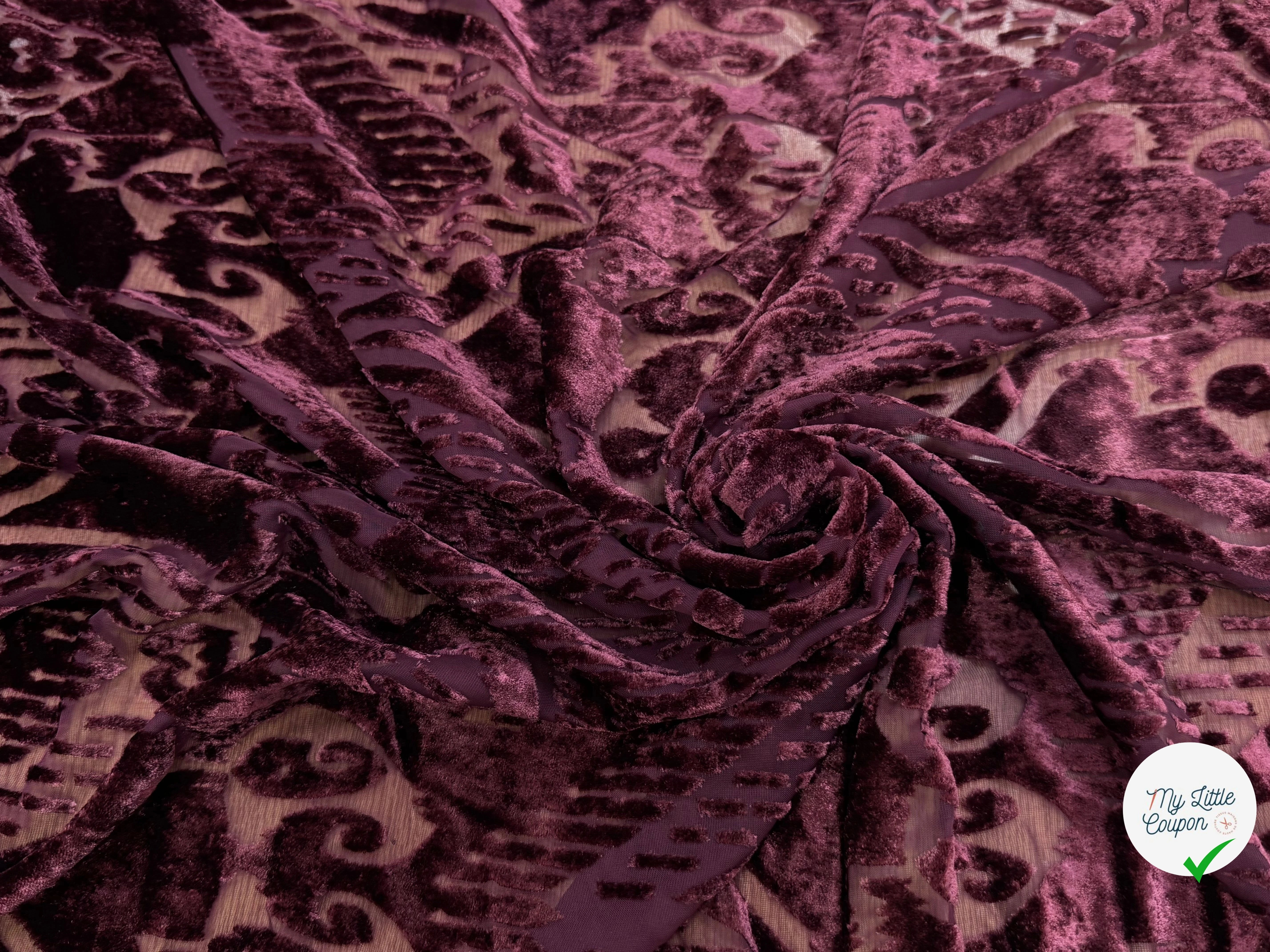 TISSU VELOURS DÉVORÉ BORDEAUX - My Little Coupon