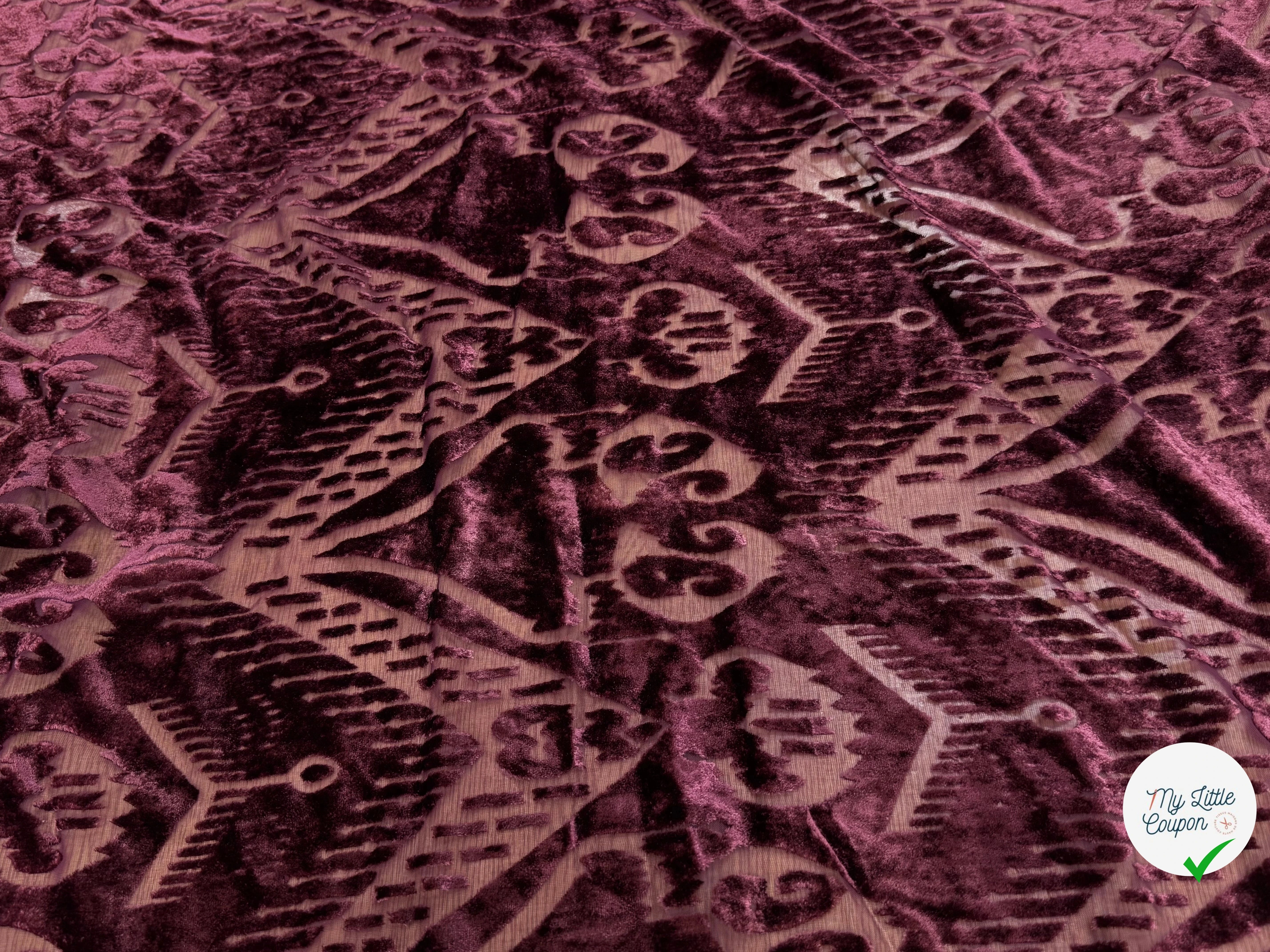 TISSU VELOURS DÉVORÉ BORDEAUX - My Little Coupon