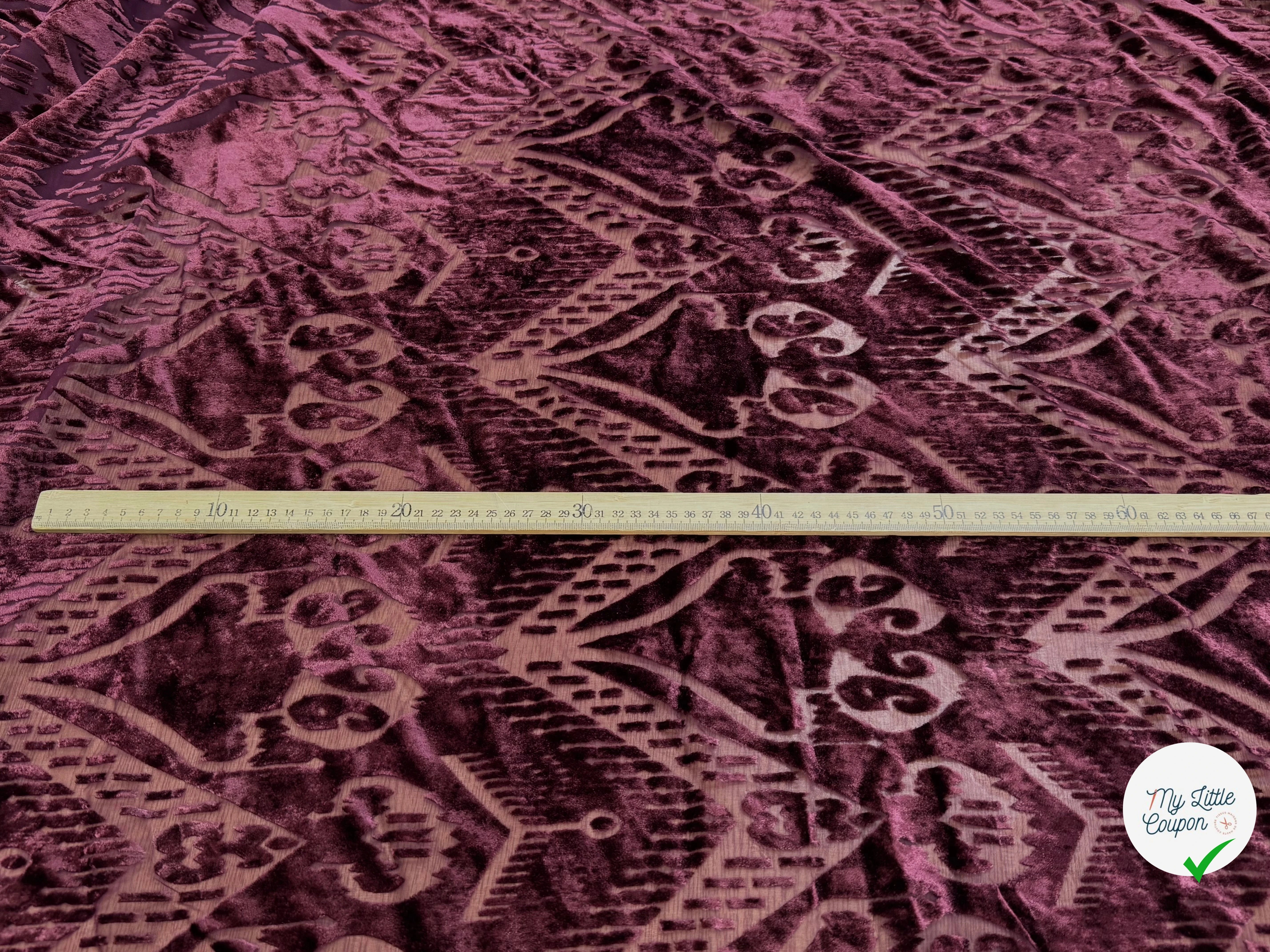 TISSU VELOURS DÉVORÉ BORDEAUX - My Little Coupon
