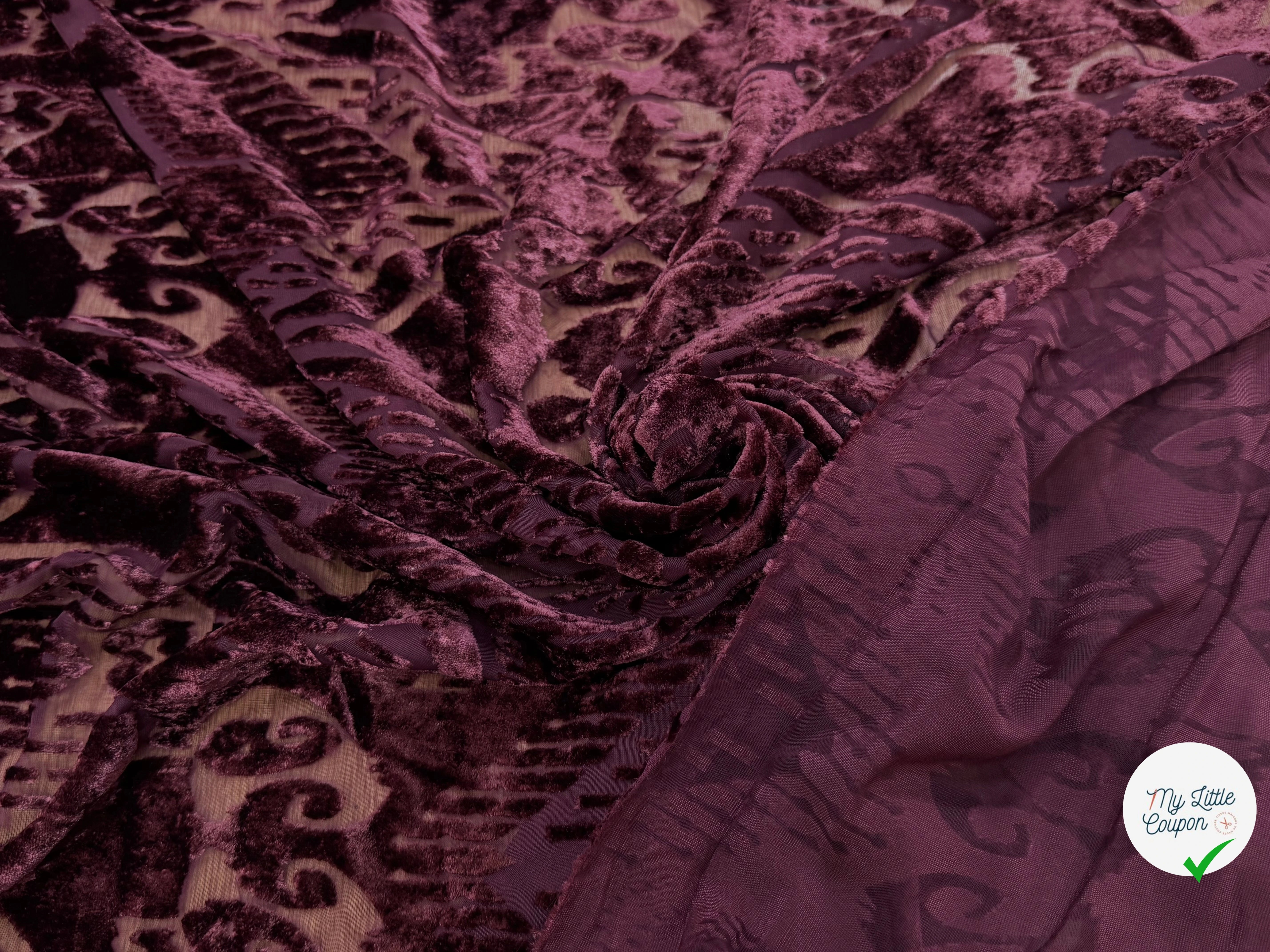 TISSU VELOURS DÉVORÉ BORDEAUX - My Little Coupon
