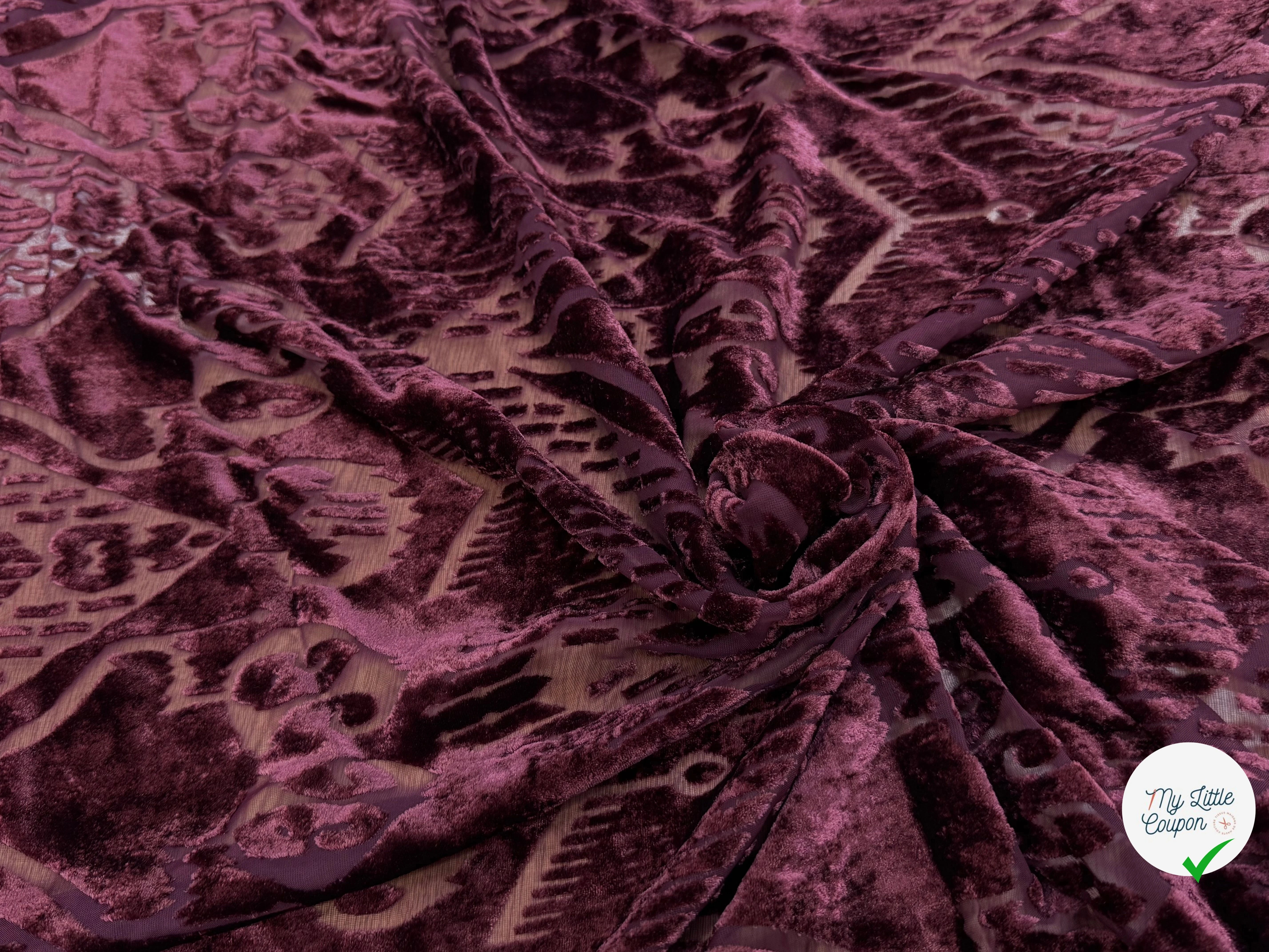 TISSU VELOURS DÉVORÉ BORDEAUX - My Little Coupon
