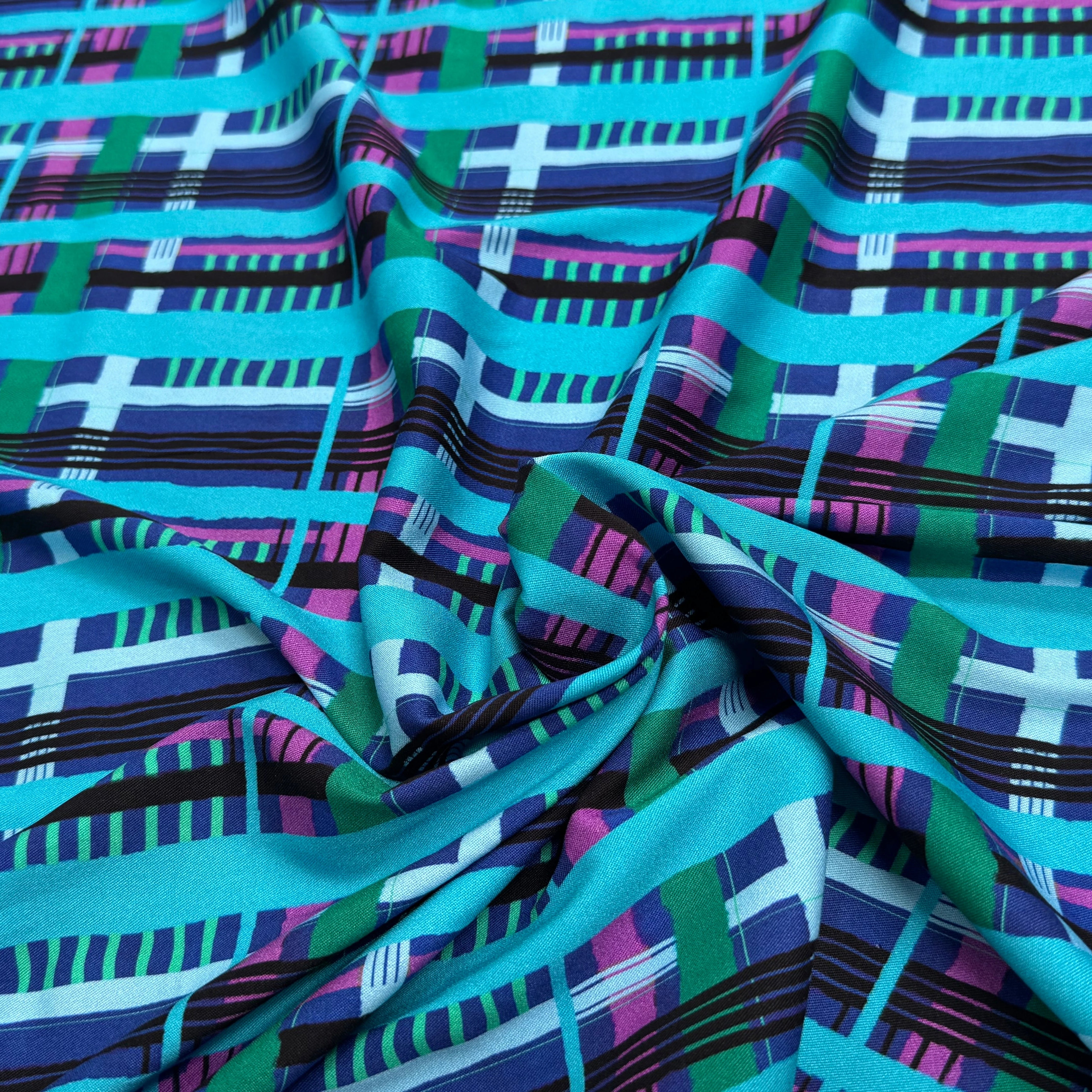 TISSU VISCOSE ÉLASTHANNE IMPRIMÉ TARTAN PUNGI TOPO TARTAN - My Little Coupon