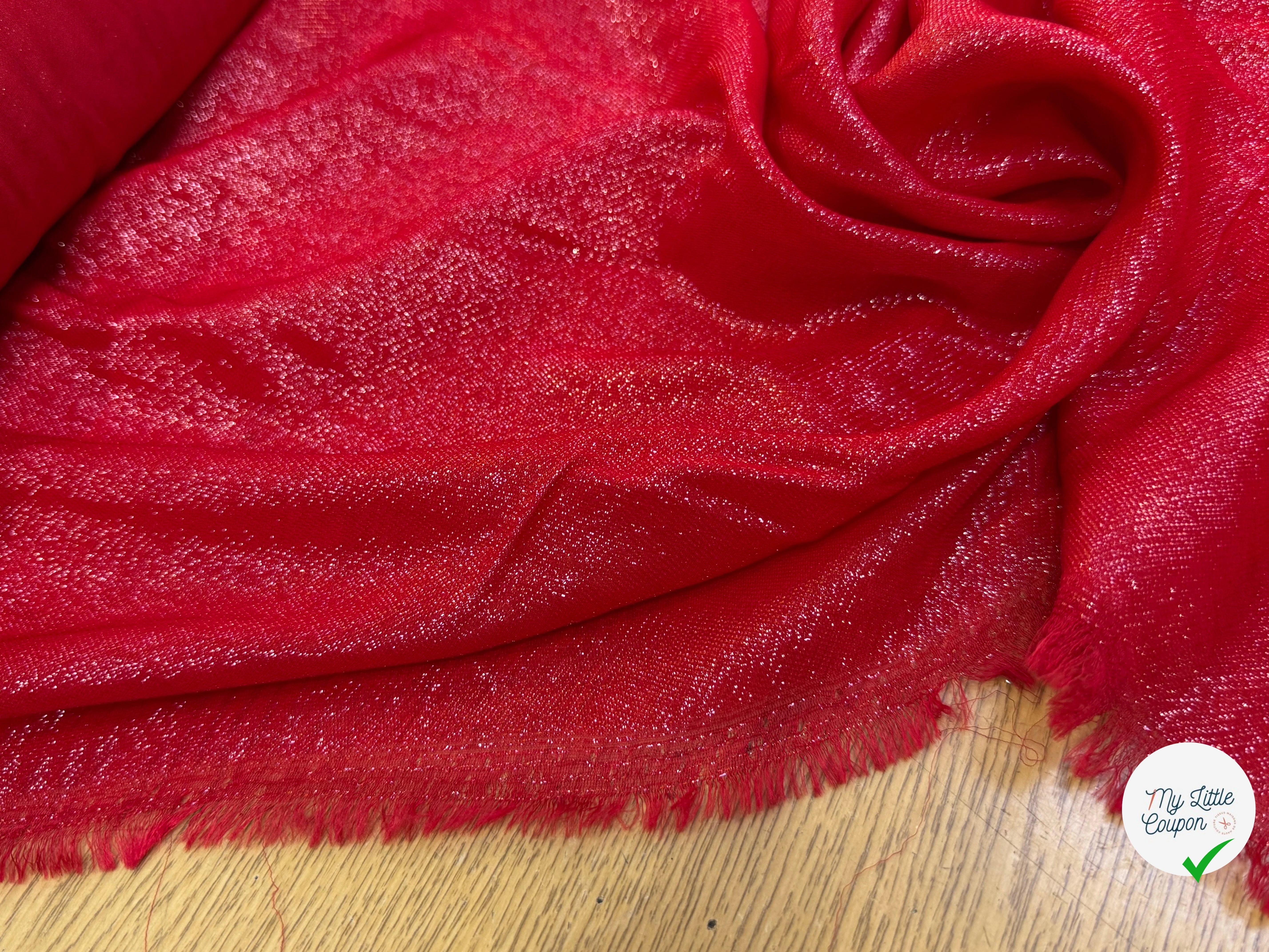 TISSU VISCOSE POLYAMIDE FLUIDE SCINTILLANT ROUGE 82% VISCOSE - My Little Coupon