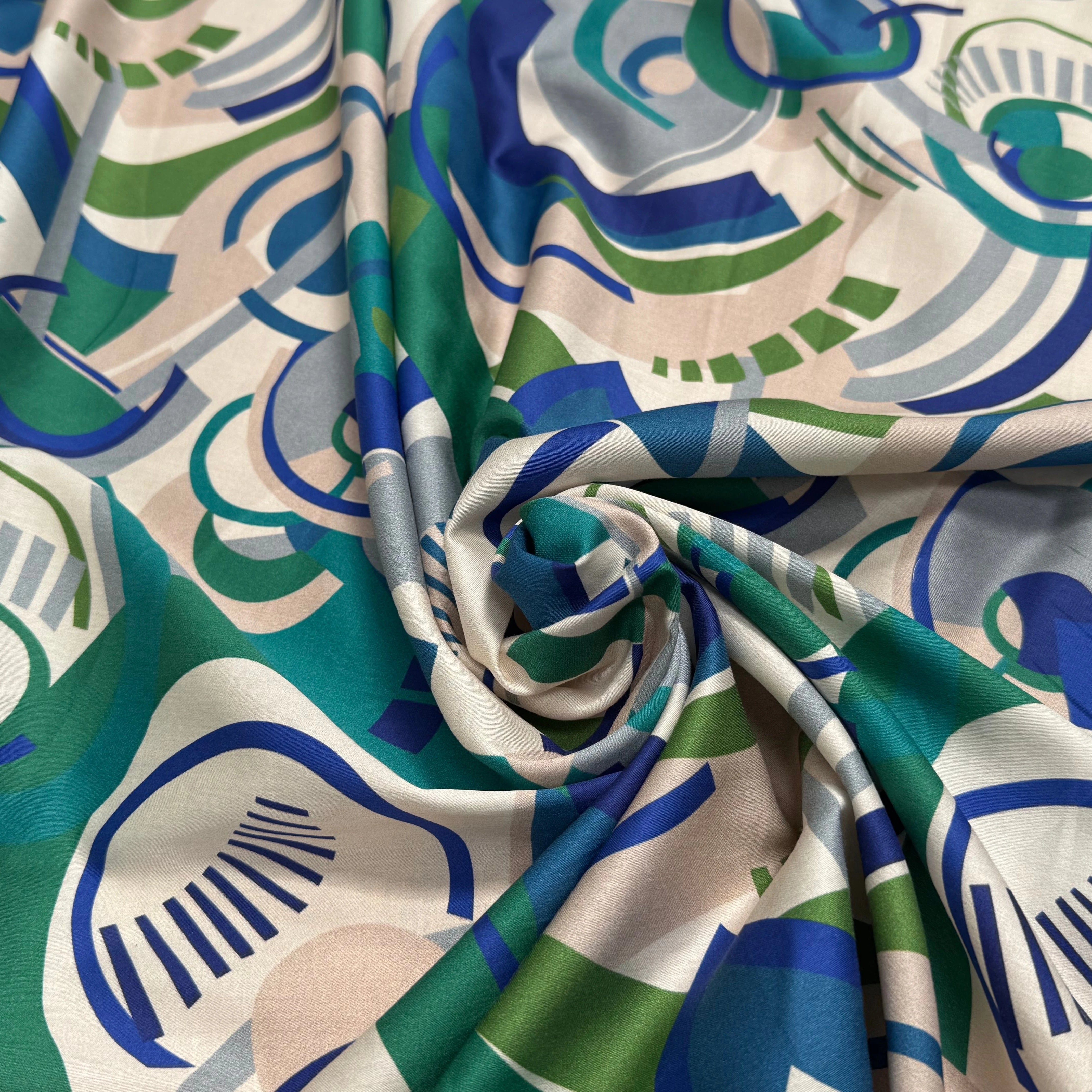TISSU VOILE DE COTON IMPRIMÉ GRAPHIQUE VERT NINFEA MANEGE VERT - My Little Coupon
