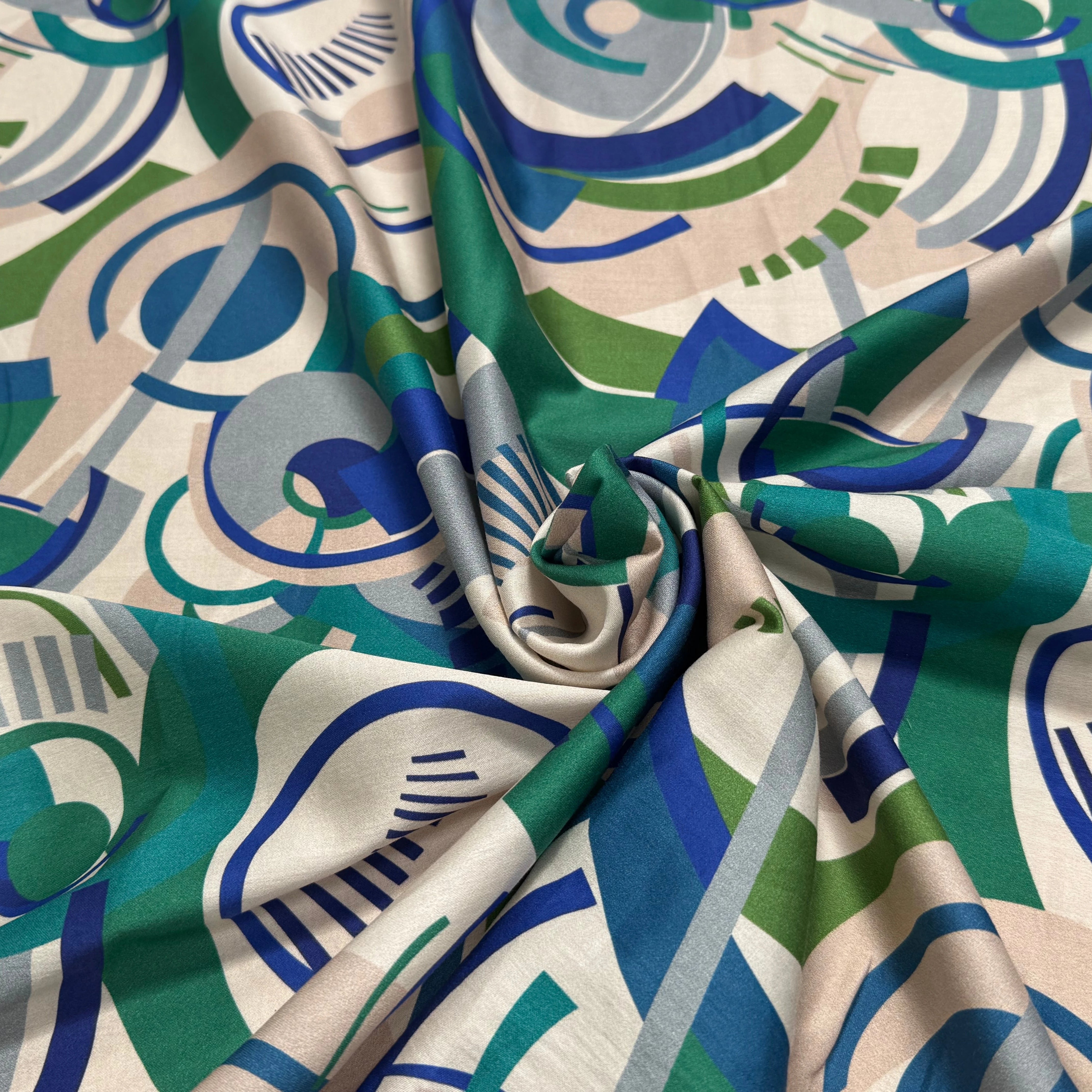 TISSU VOILE DE COTON IMPRIMÉ GRAPHIQUE VERT NINFEA MANEGE VERT - My Little Coupon