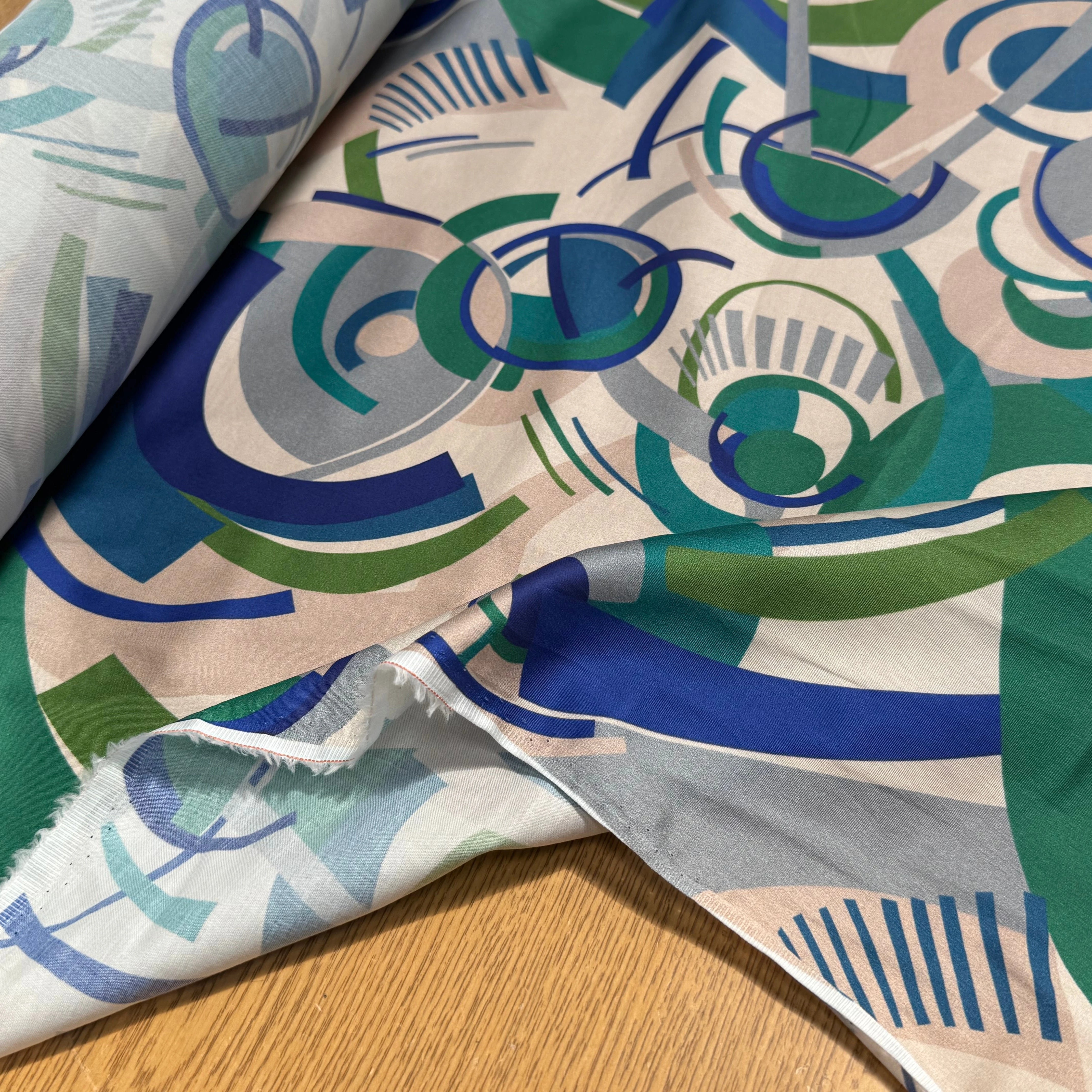 TISSU VOILE DE COTON IMPRIMÉ GRAPHIQUE VERT NINFEA MANEGE VERT - My Little Coupon