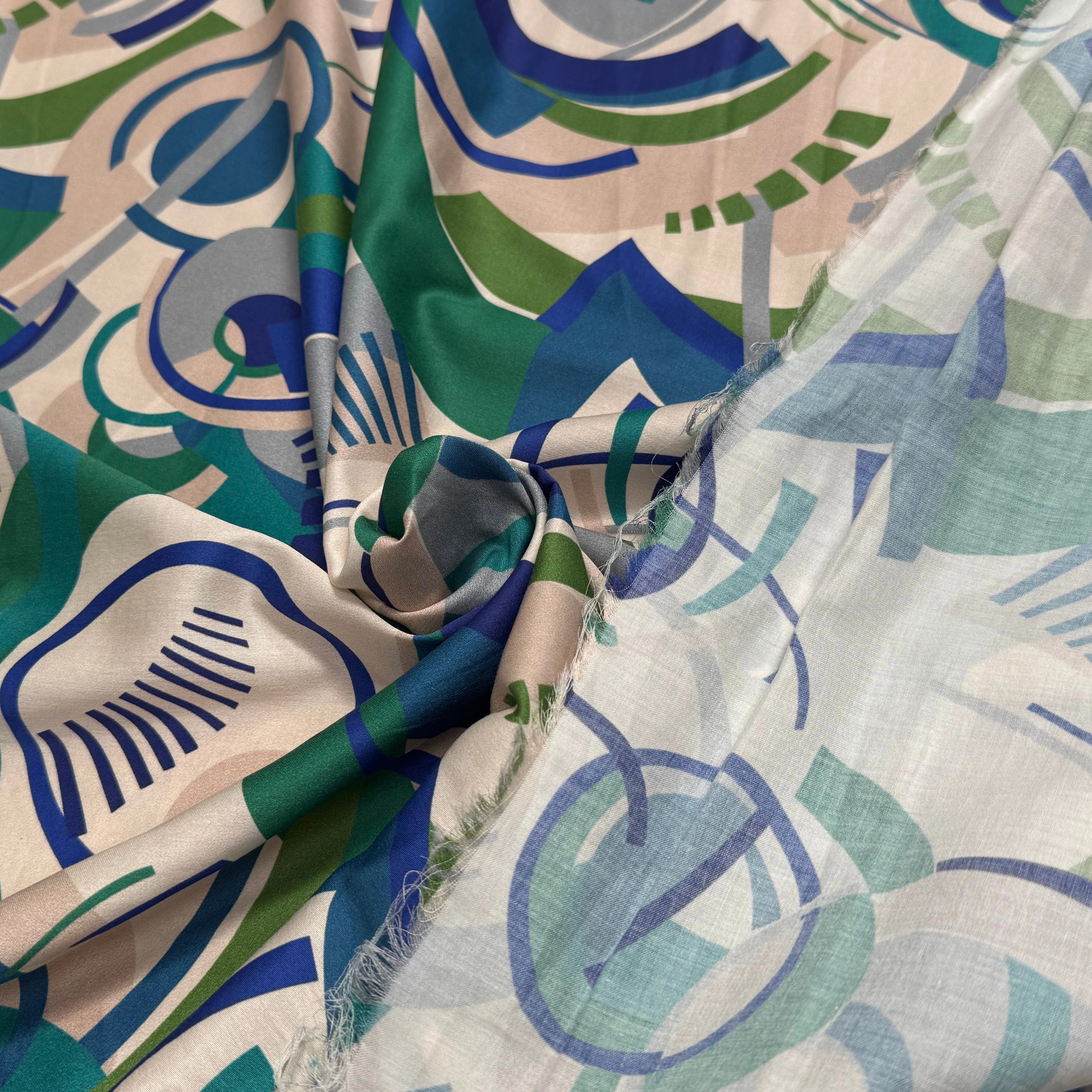 TISSU VOILE DE COTON IMPRIMÉ GRAPHIQUE VERT NINFEA MANEGE VERT - My Little Coupon