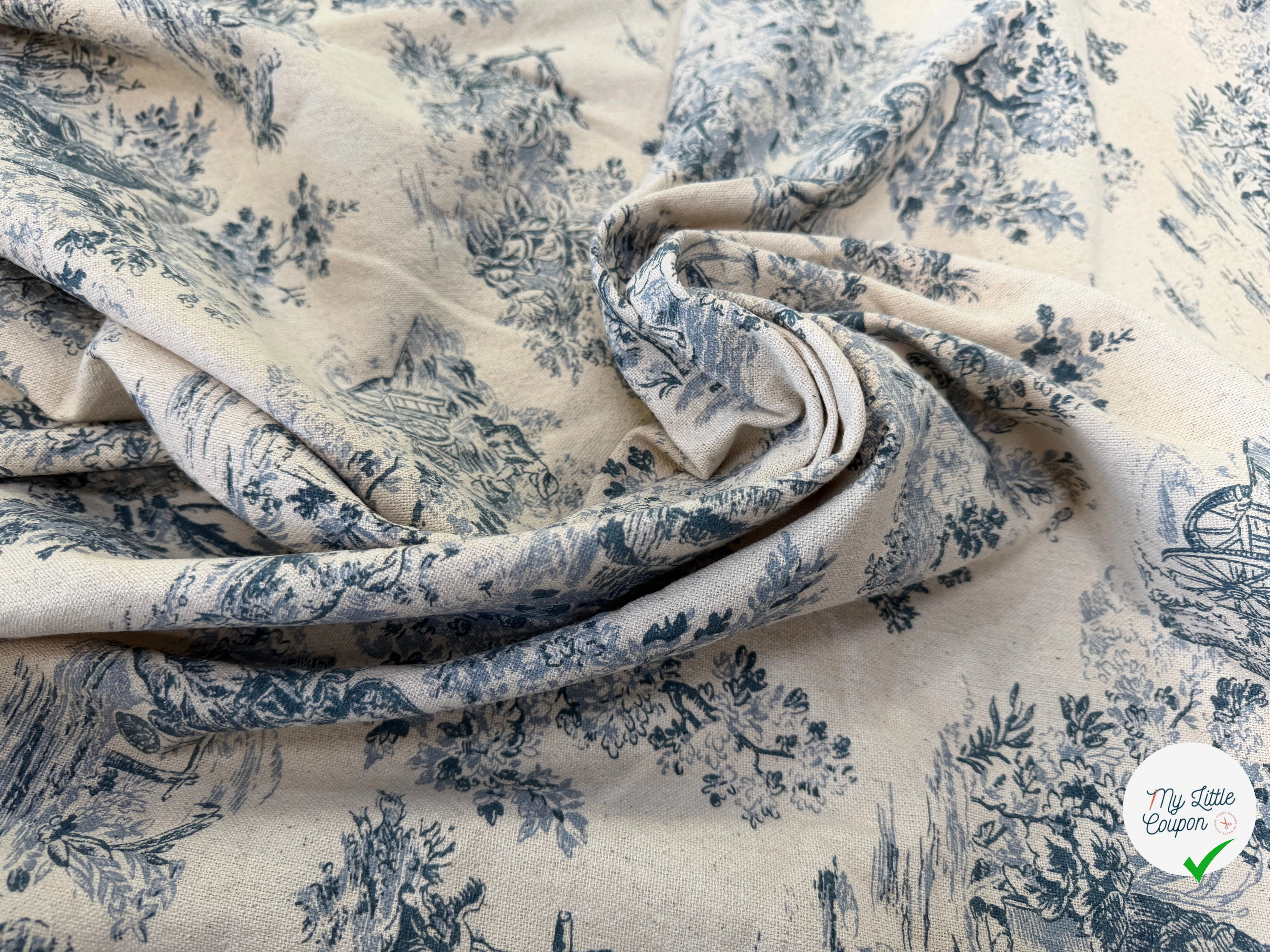 TOILE COTON GABRIELLE EFFET LIN BLEU - My Little Coupon