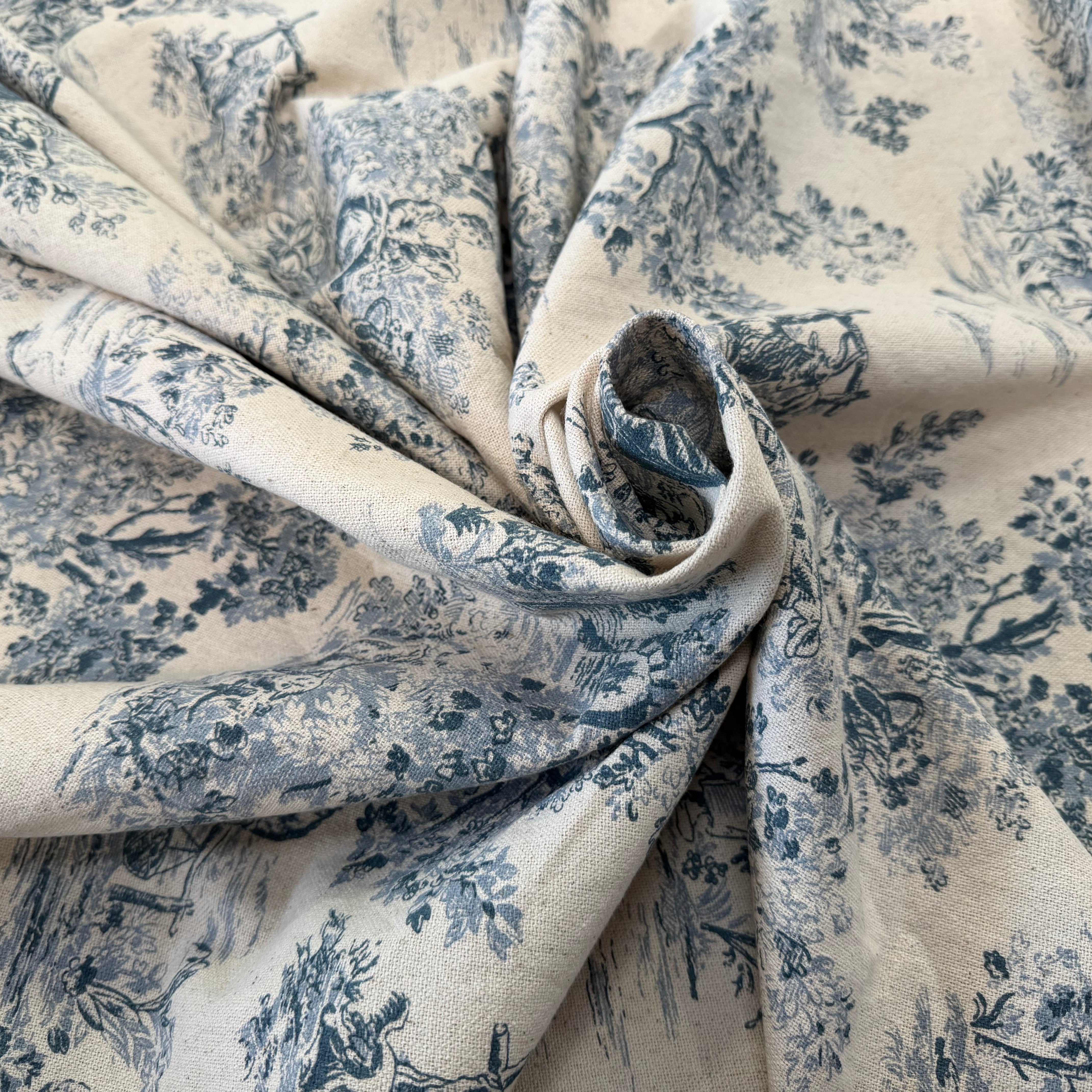 TOILE COTON GABRIELLE EFFET LIN BLEU - My Little Coupon