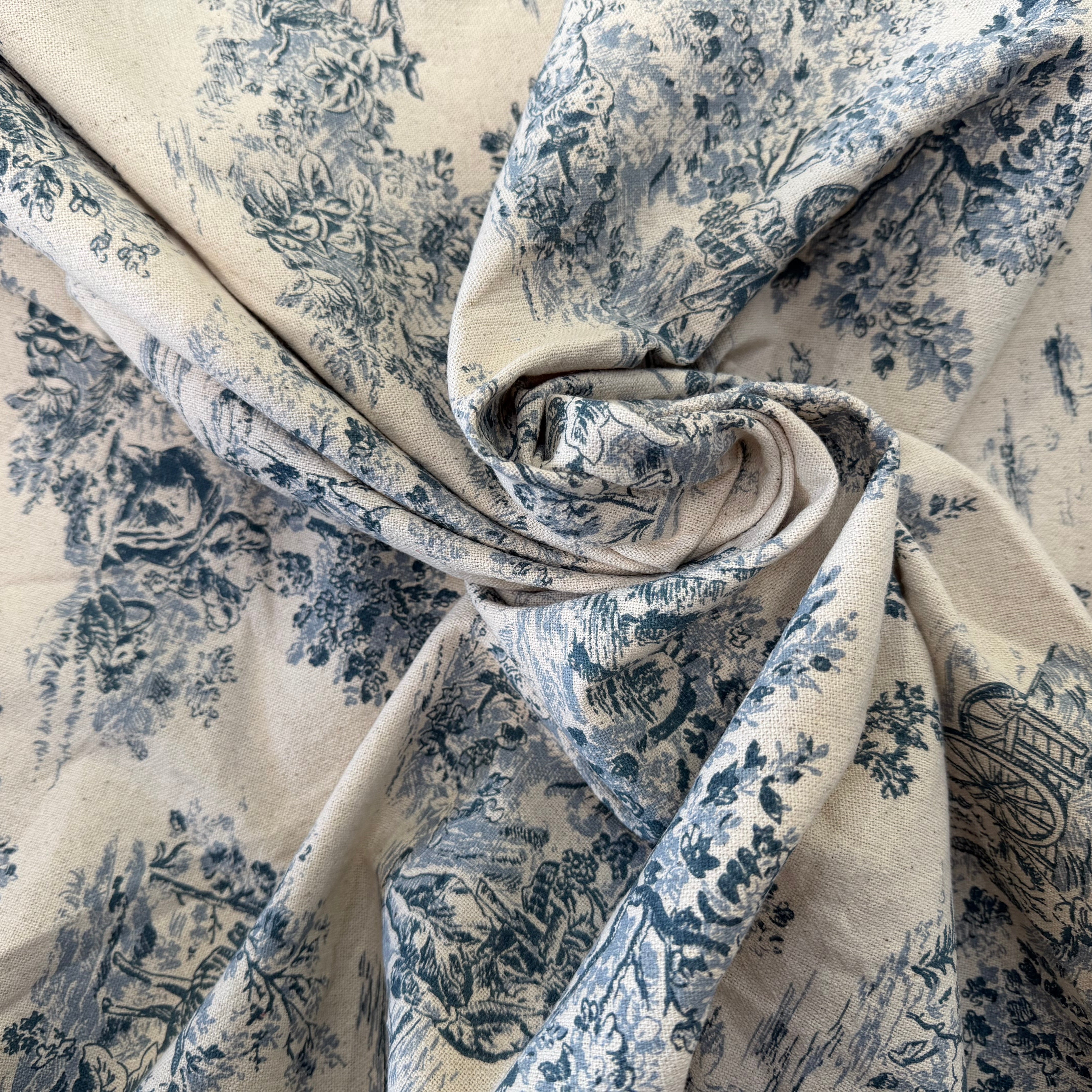 TOILE COTON GABRIELLE EFFET LIN BLEU - My Little Coupon