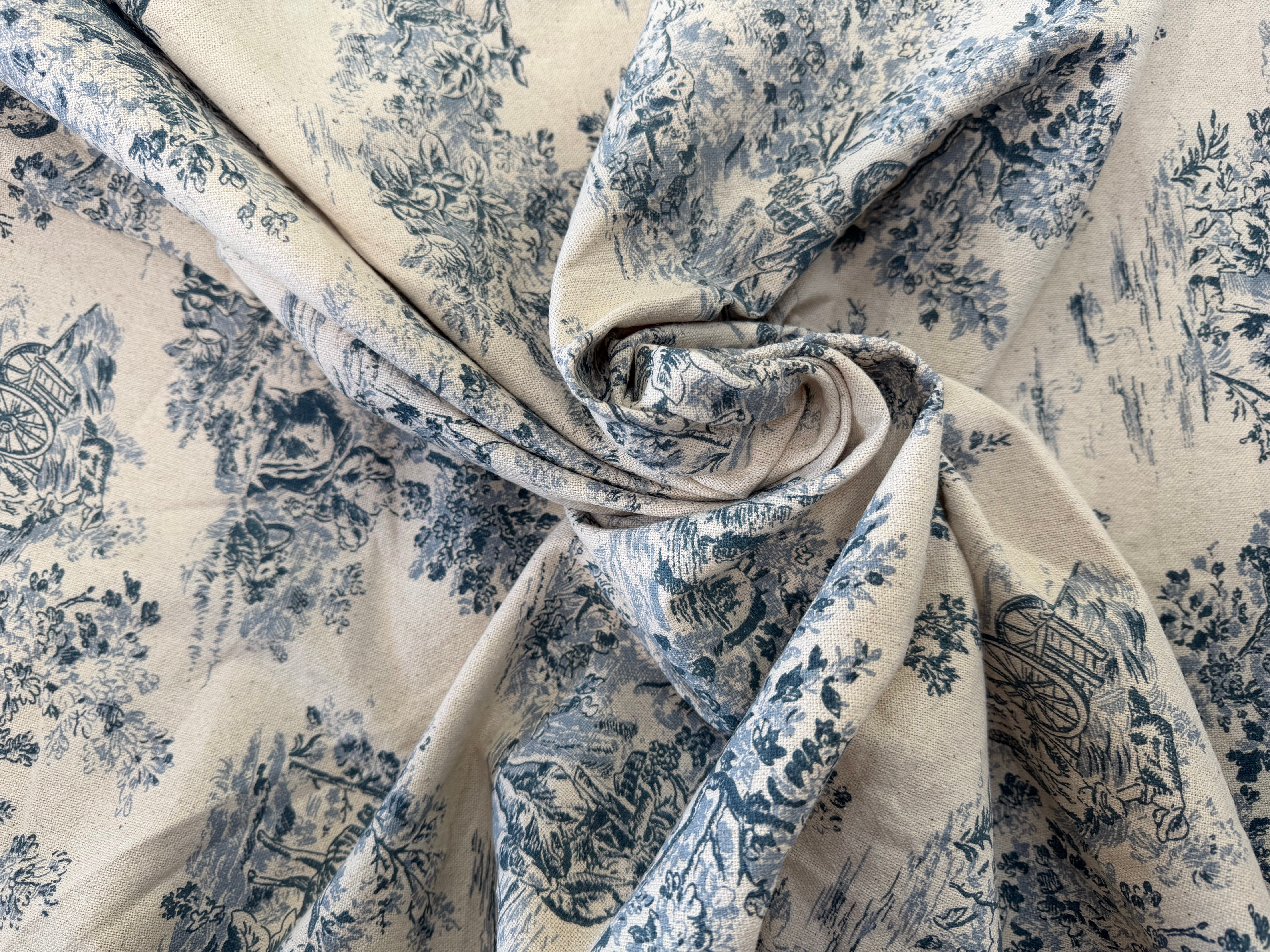 TOILE COTON GABRIELLE EFFET LIN BLEU - My Little Coupon