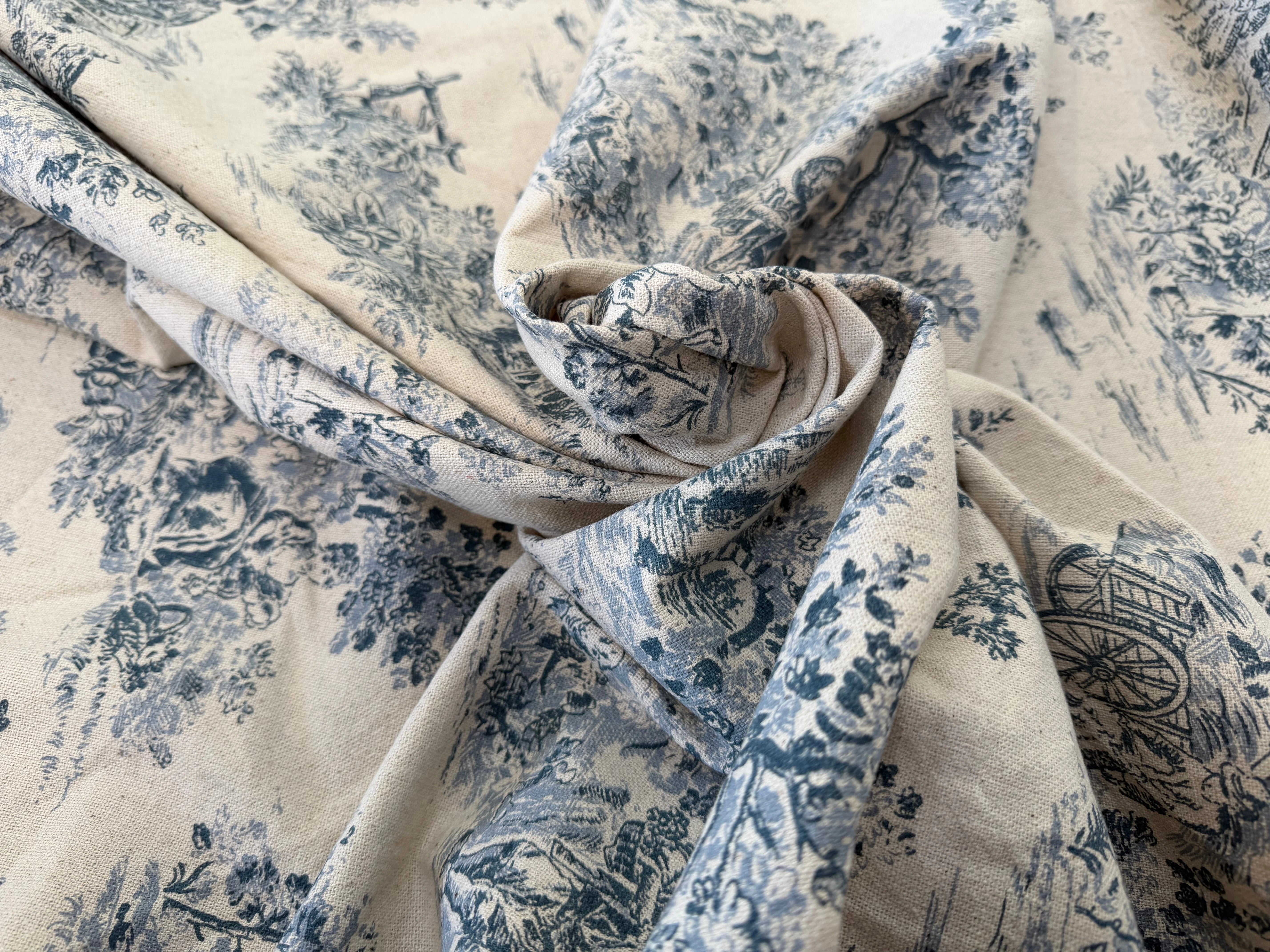TOILE COTON GABRIELLE EFFET LIN BLEU - My Little Coupon