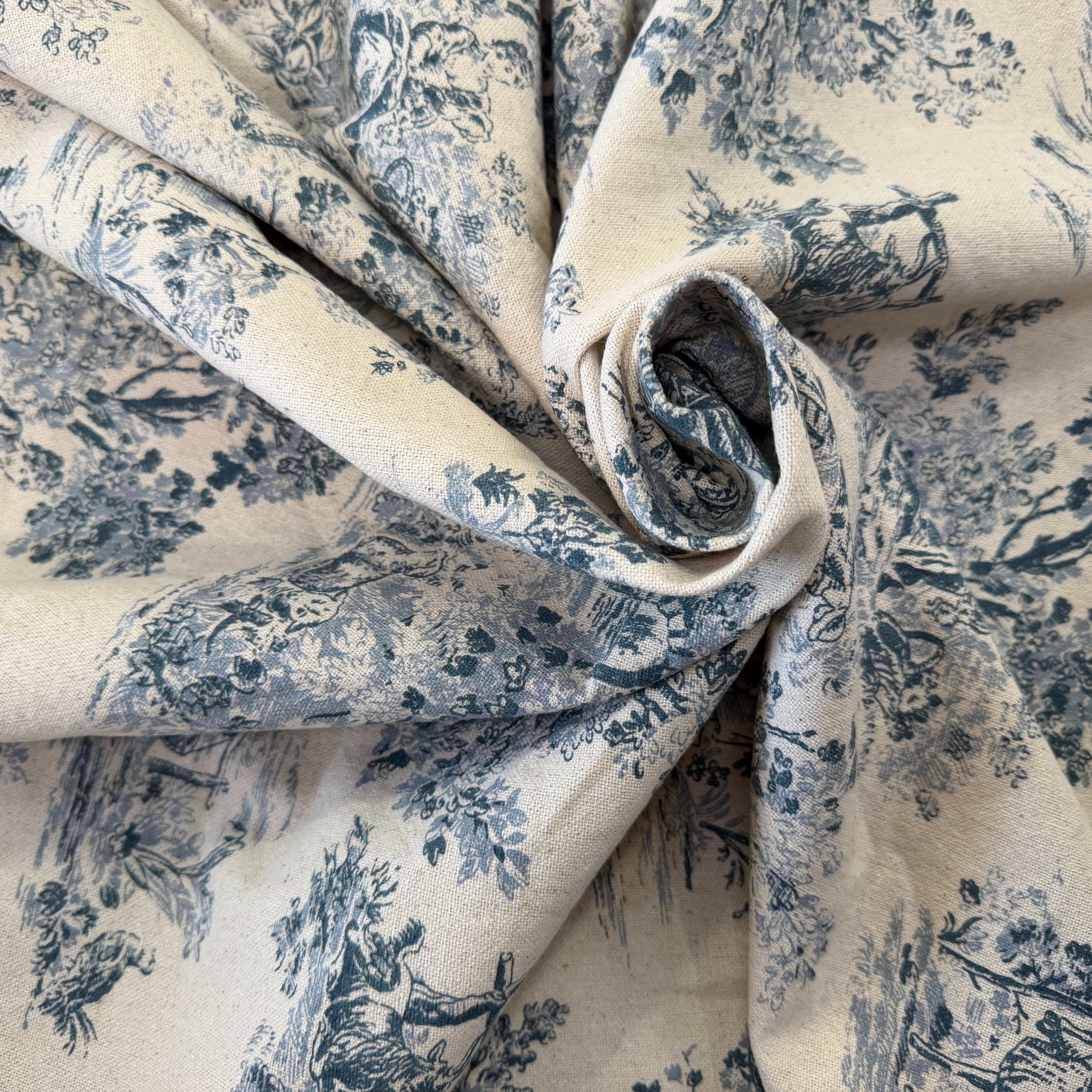 TOILE COTON GABRIELLE EFFET LIN BLEU - My Little Coupon
