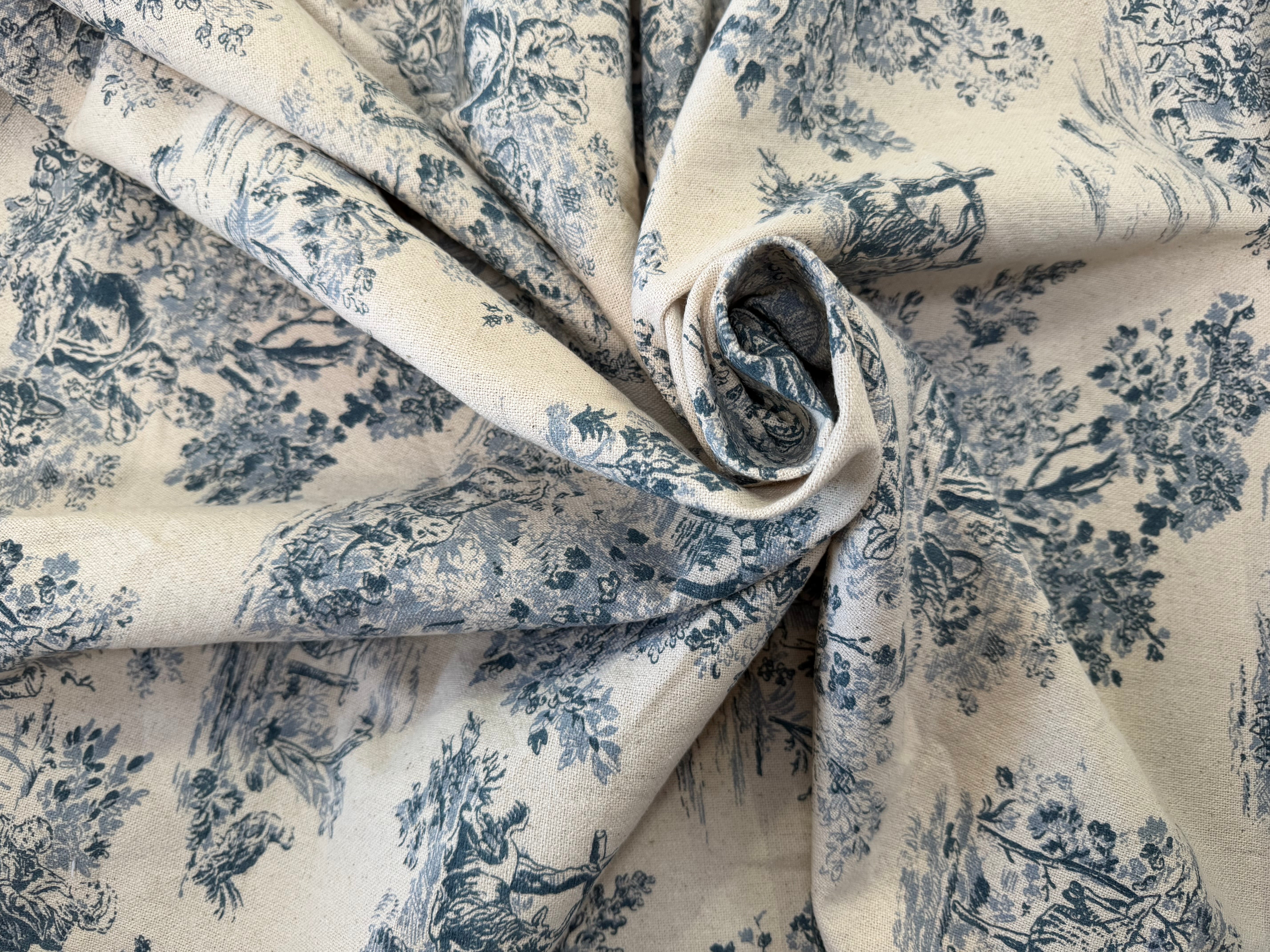 TOILE COTON GABRIELLE EFFET LIN BLEU - My Little Coupon