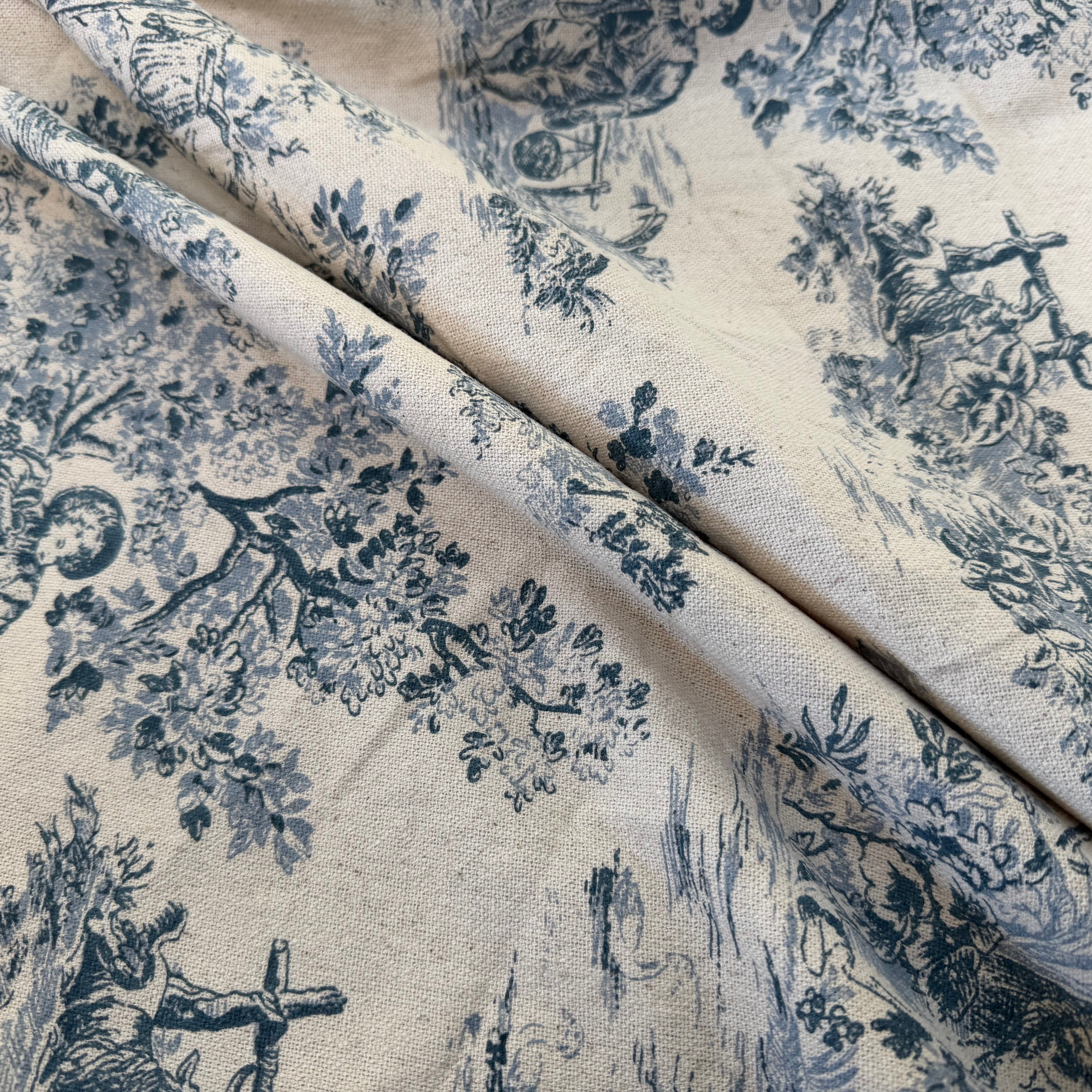 TOILE COTON GABRIELLE EFFET LIN BLEU - My Little Coupon