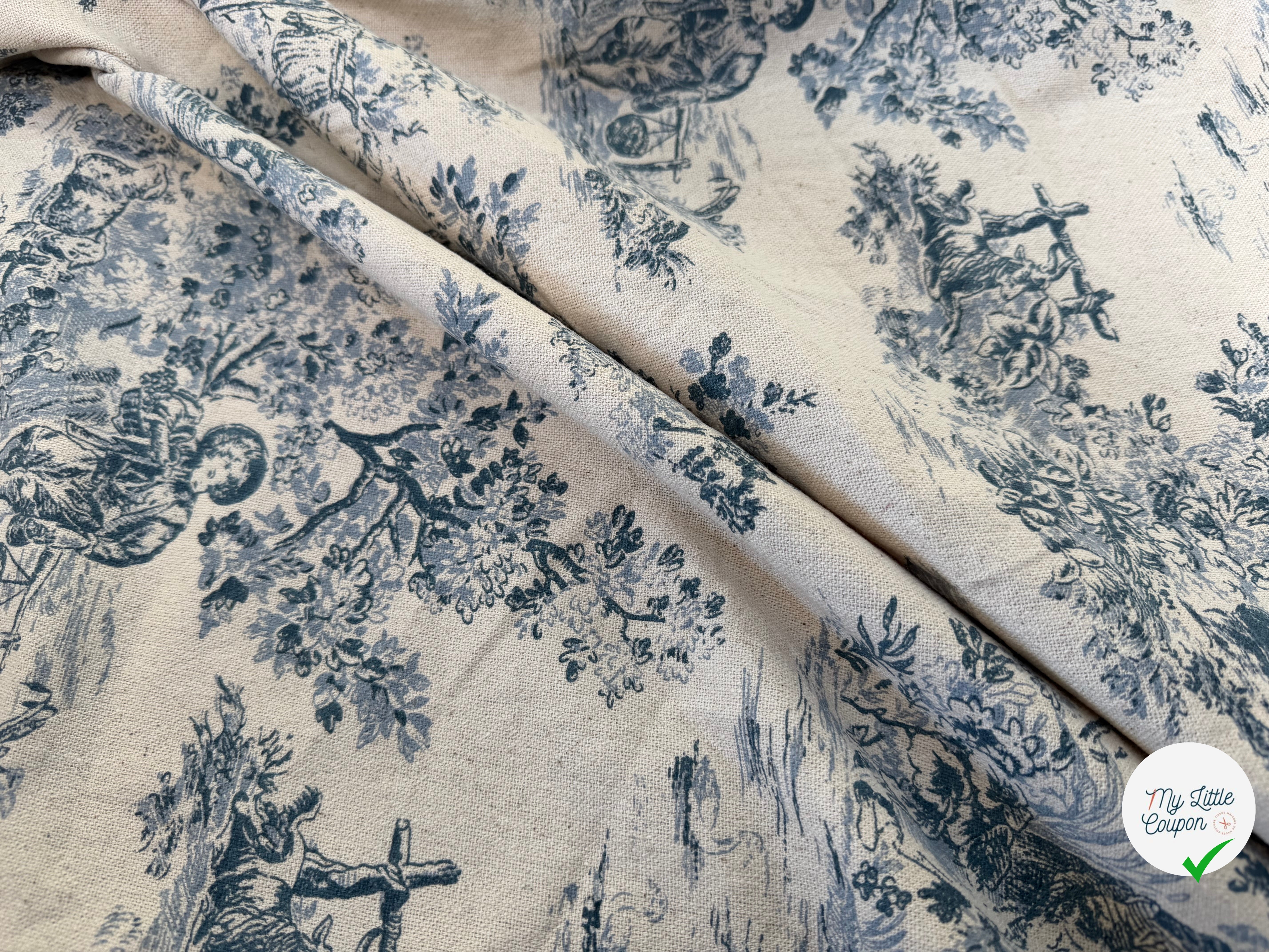 TOILE COTON GABRIELLE EFFET LIN BLEU - My Little Coupon