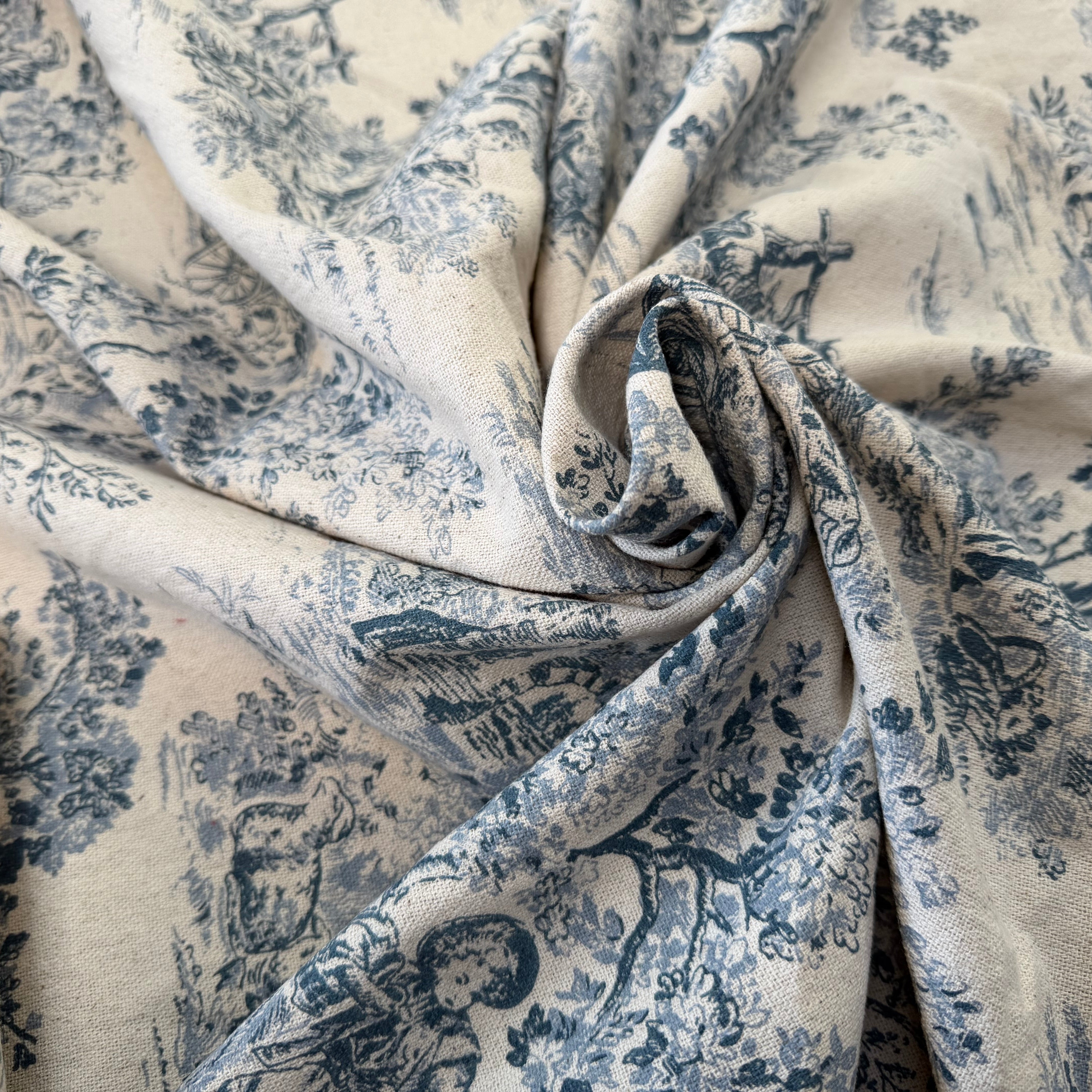 TOILE COTON GABRIELLE EFFET LIN BLEU - My Little Coupon