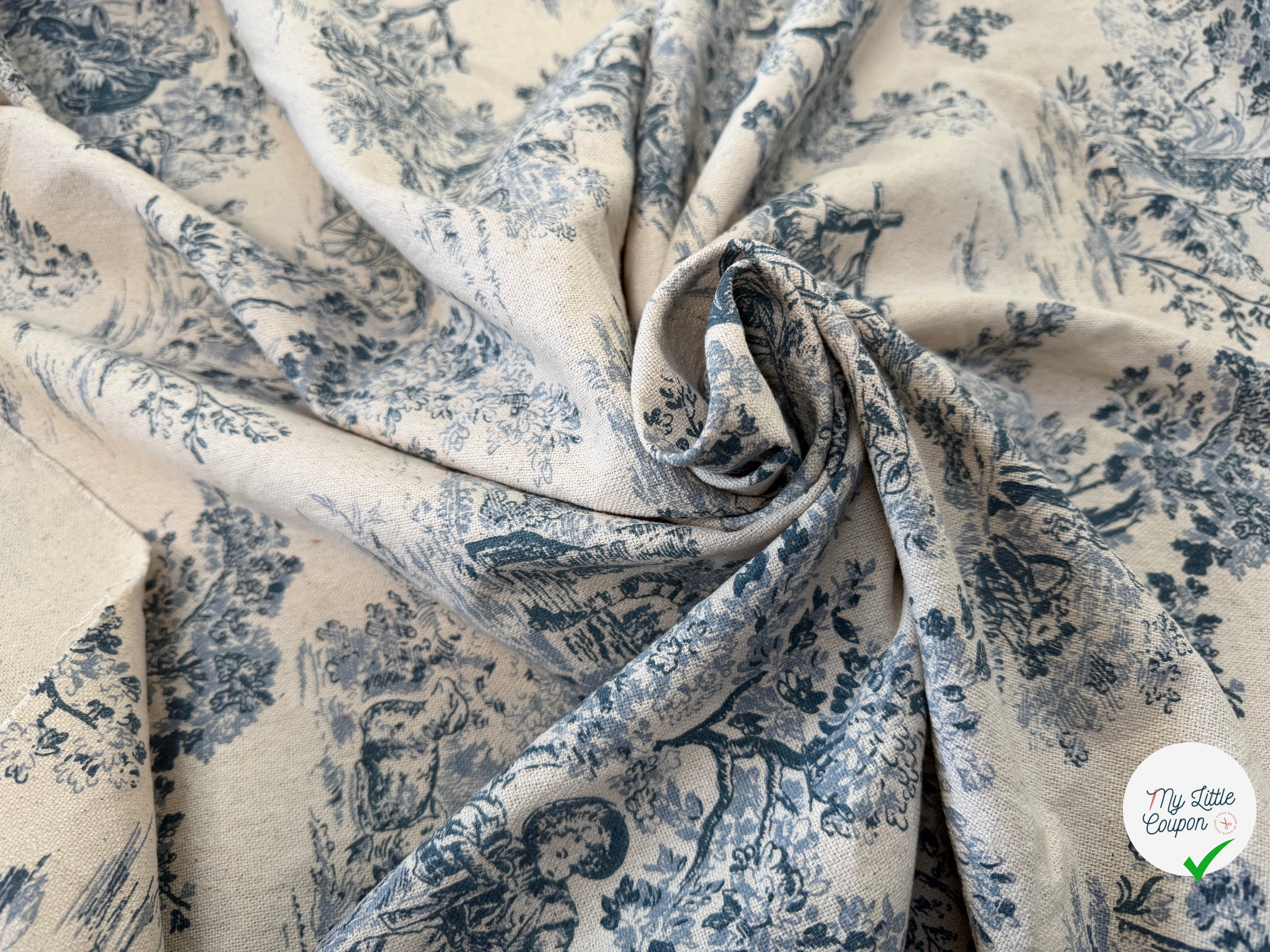 TOILE COTON GABRIELLE EFFET LIN BLEU - My Little Coupon