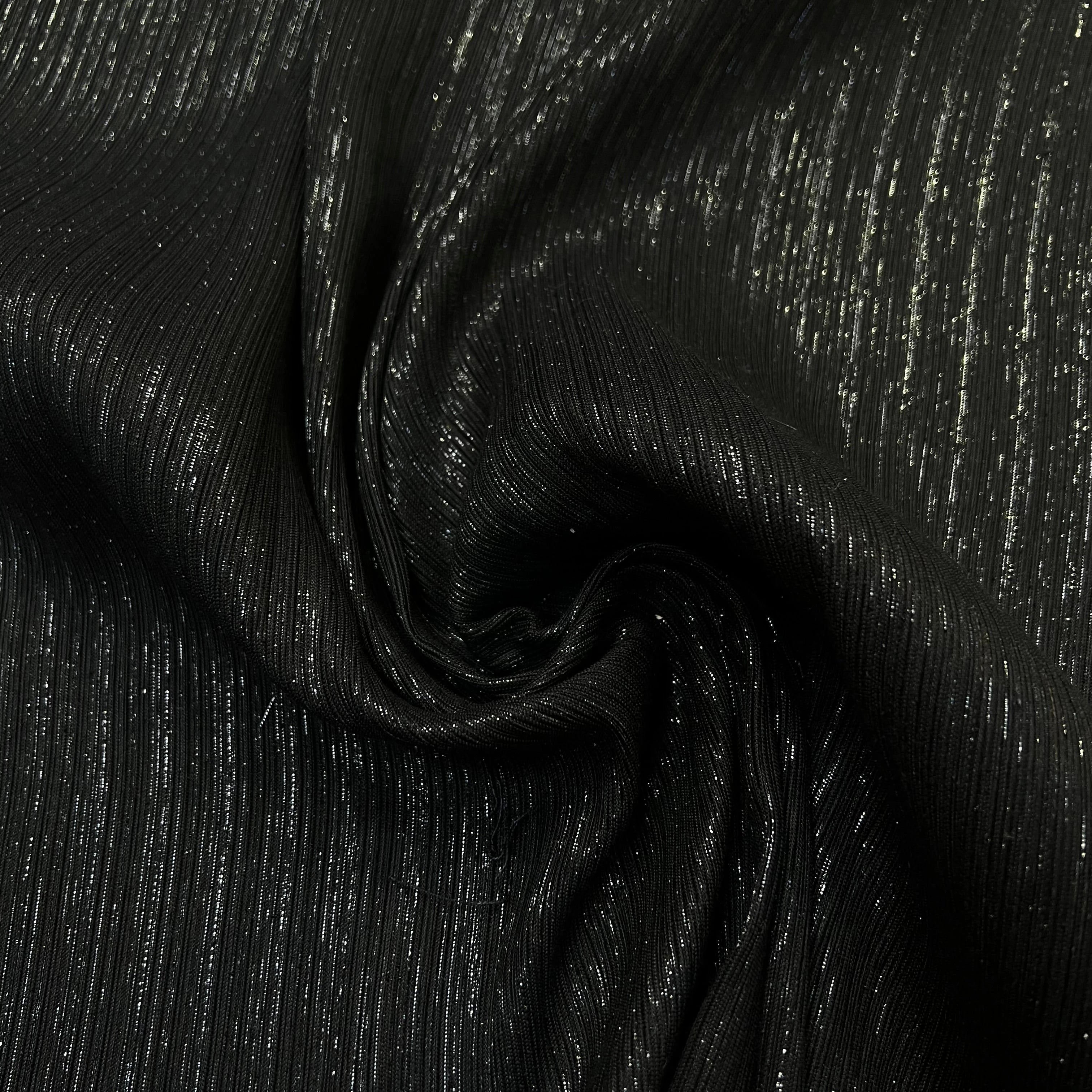 TOILE COTON LOURDE NOIR EFFET PLISSÉE BRILLANTE - My Little Coupon