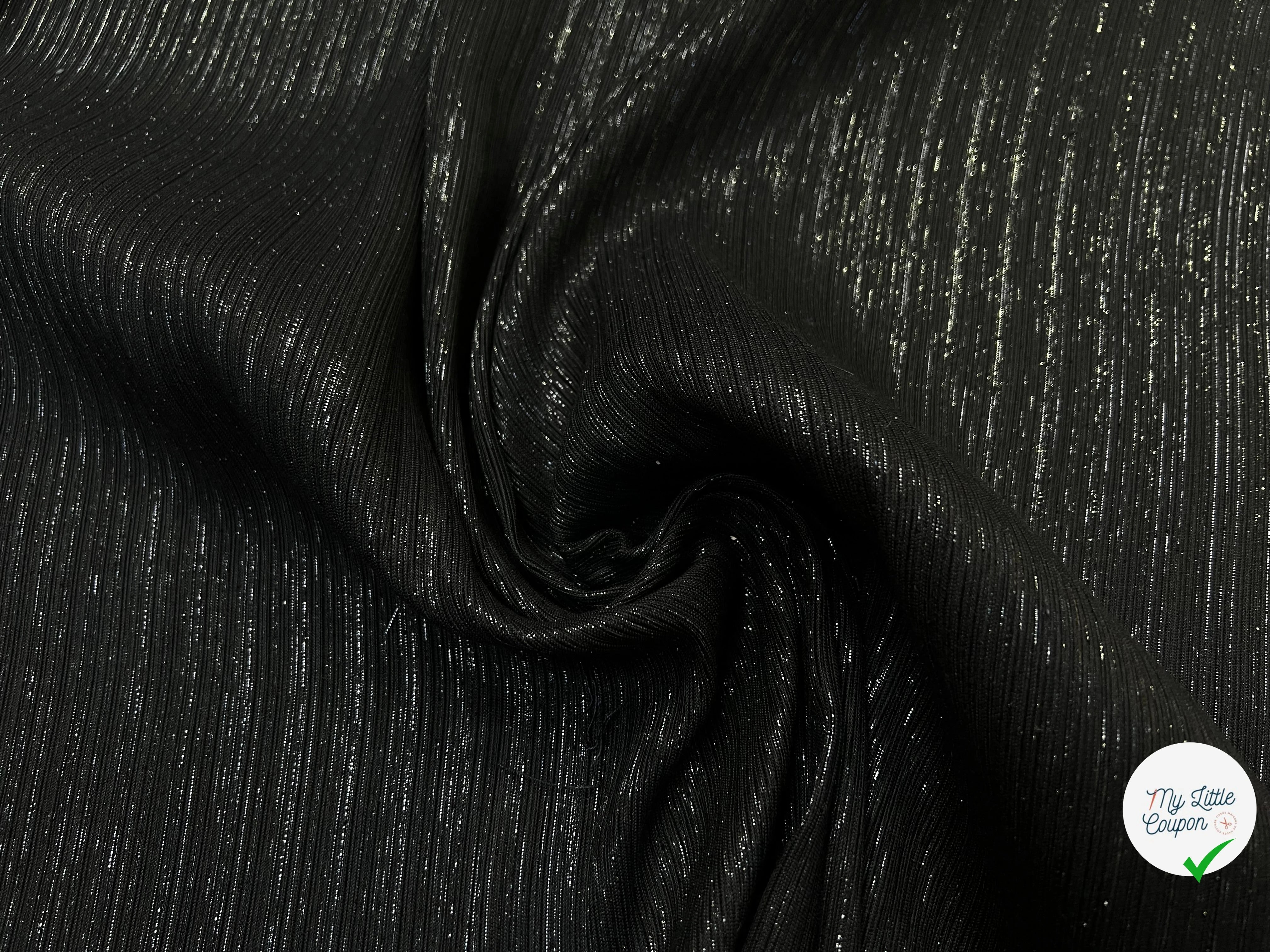 TOILE COTON LOURDE NOIR EFFET PLISSÉE BRILLANTE - My Little Coupon