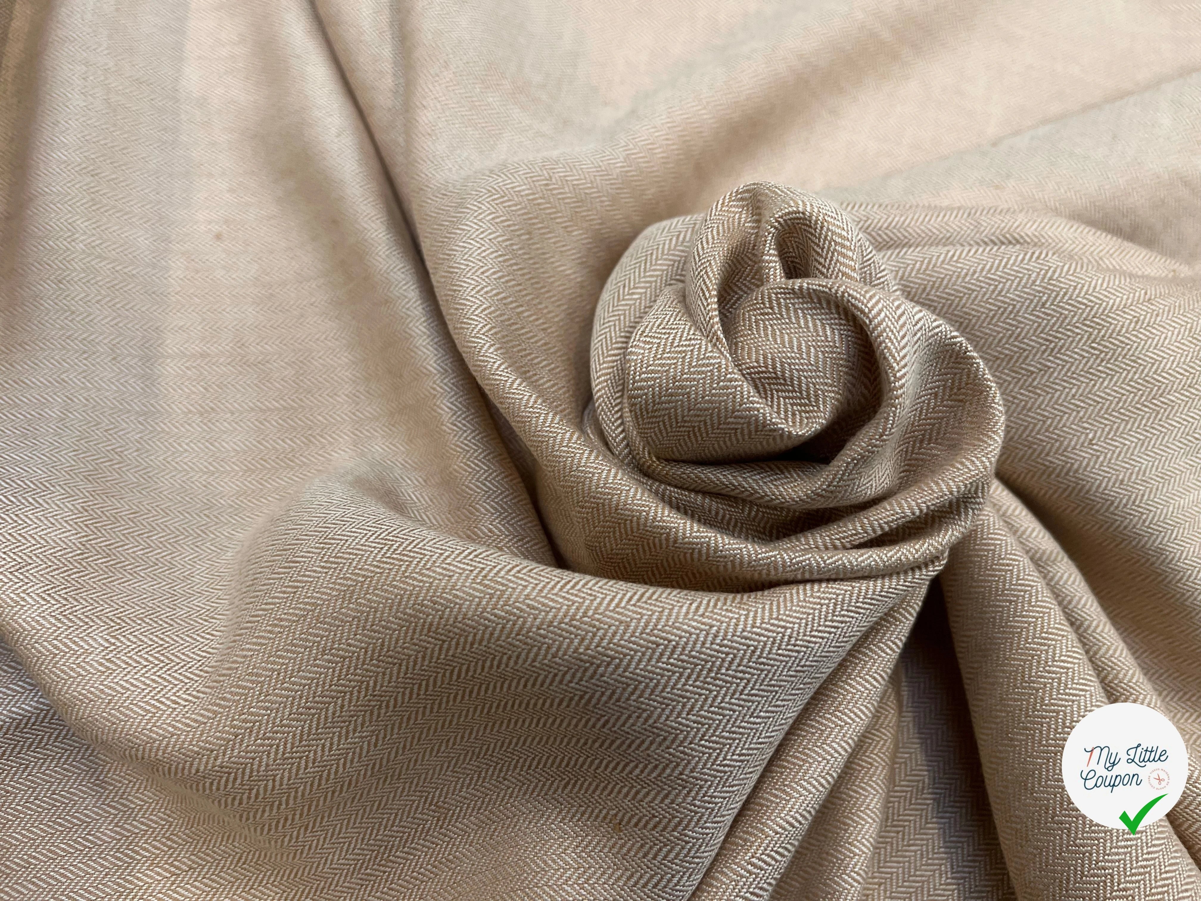 TOILE DE COTON CHEVRON GRATTÉ BEIGE ET CARAMEL - My Little Coupon