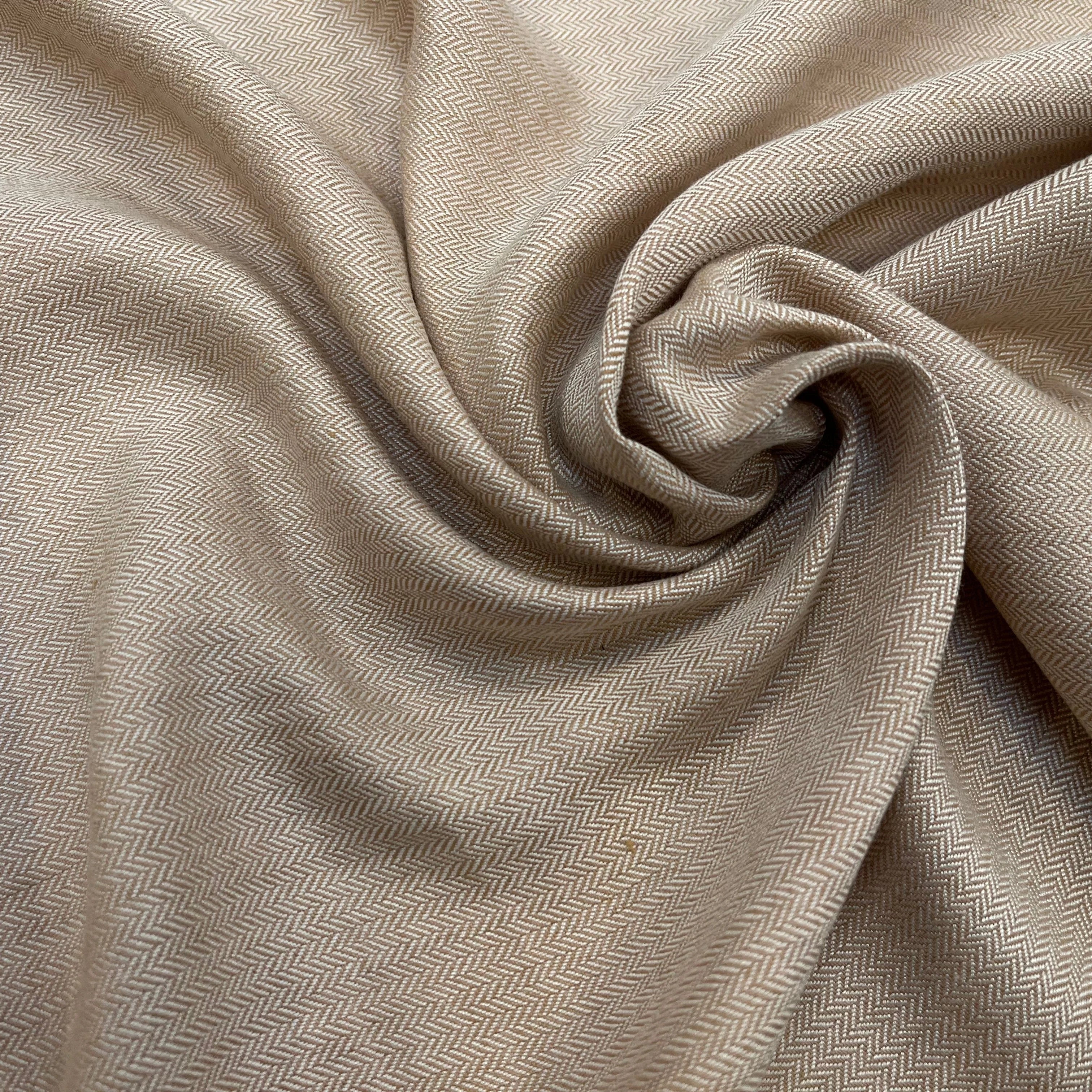 TOILE DE COTON CHEVRON GRATTÉ BEIGE ET CARAMEL - My Little Coupon