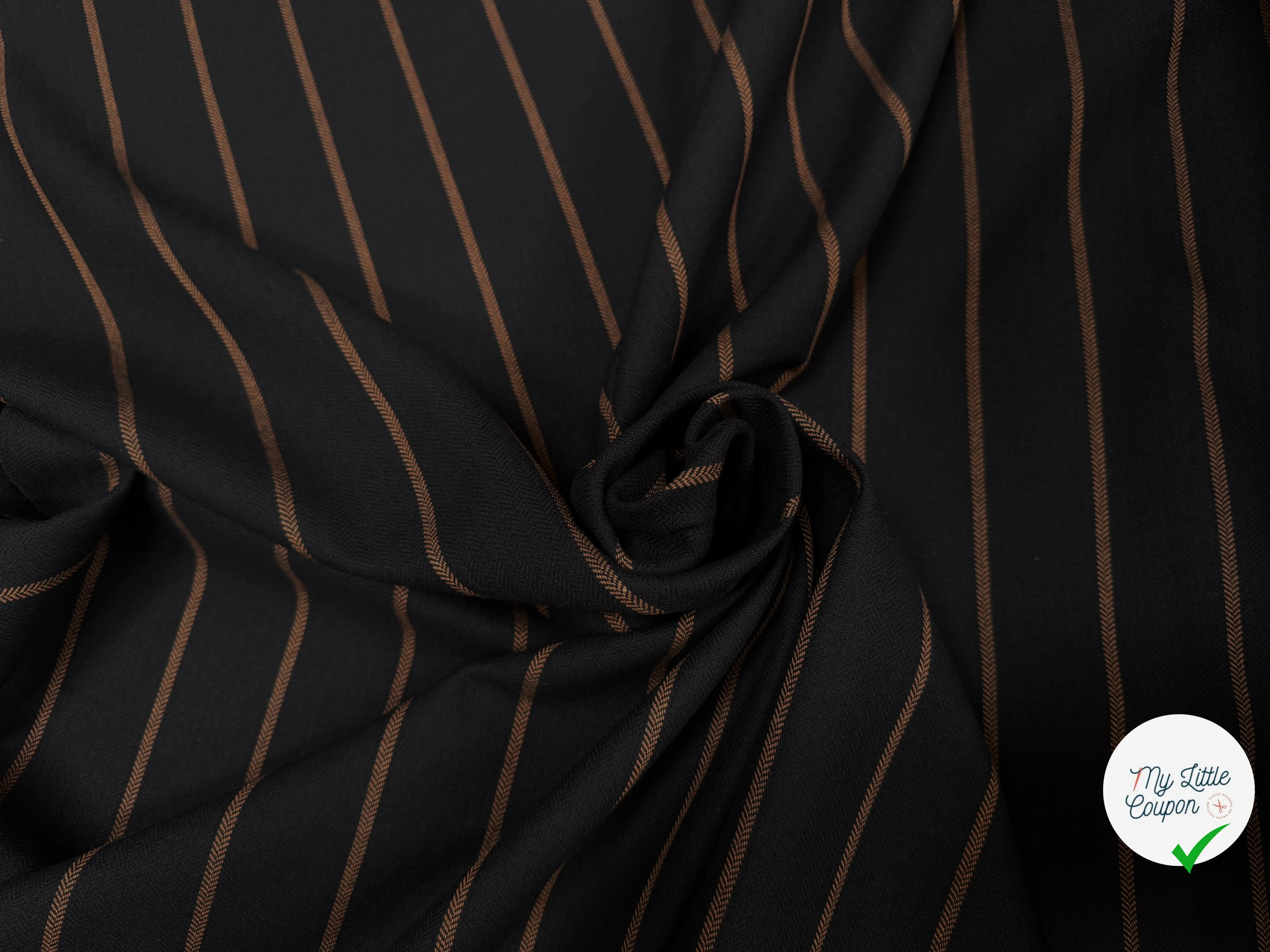 TOILE DE COTON NOIR À RAYURES MARRONS - My Little Coupon