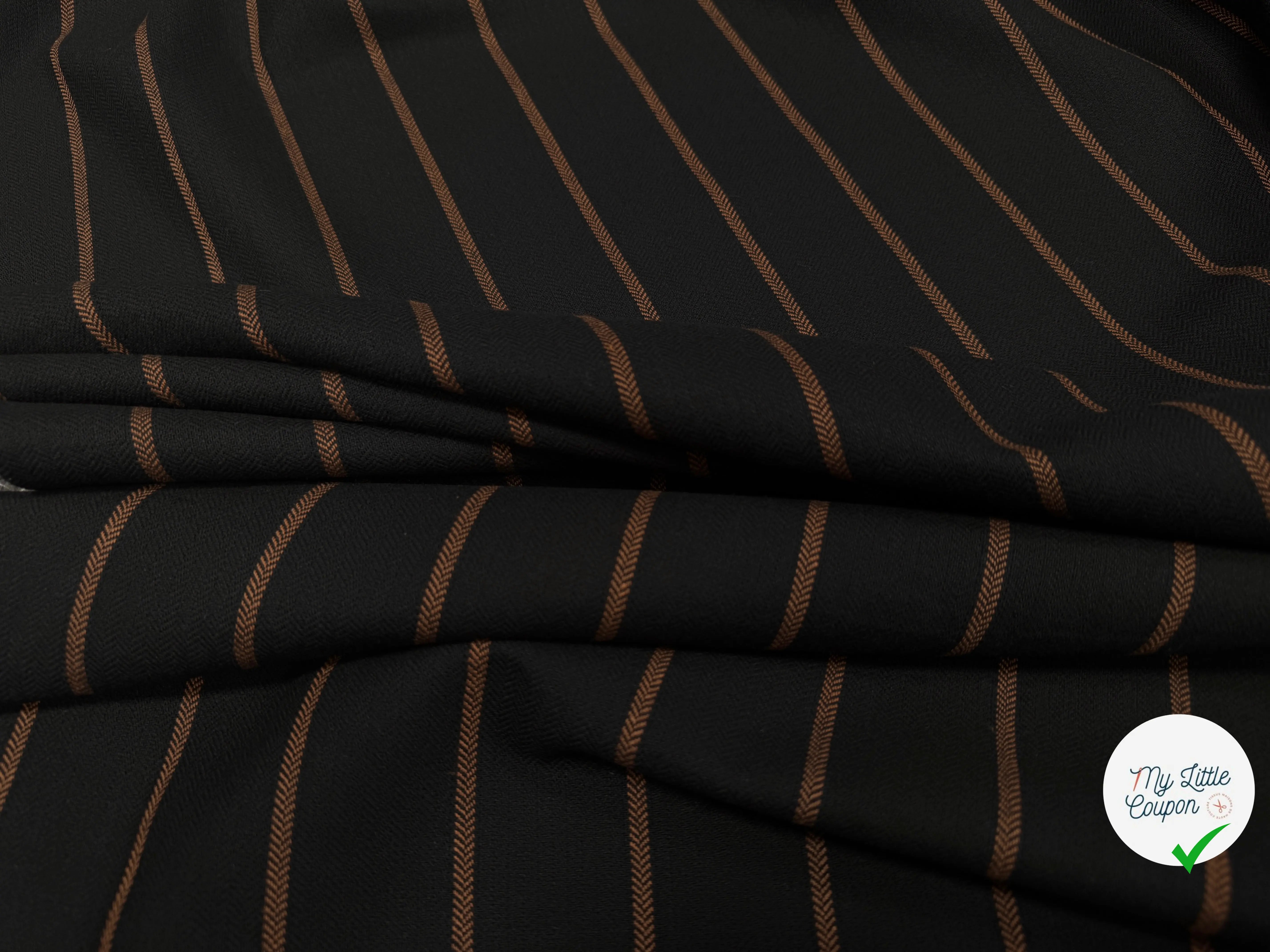 TOILE DE COTON NOIR À RAYURES MARRONS - My Little Coupon