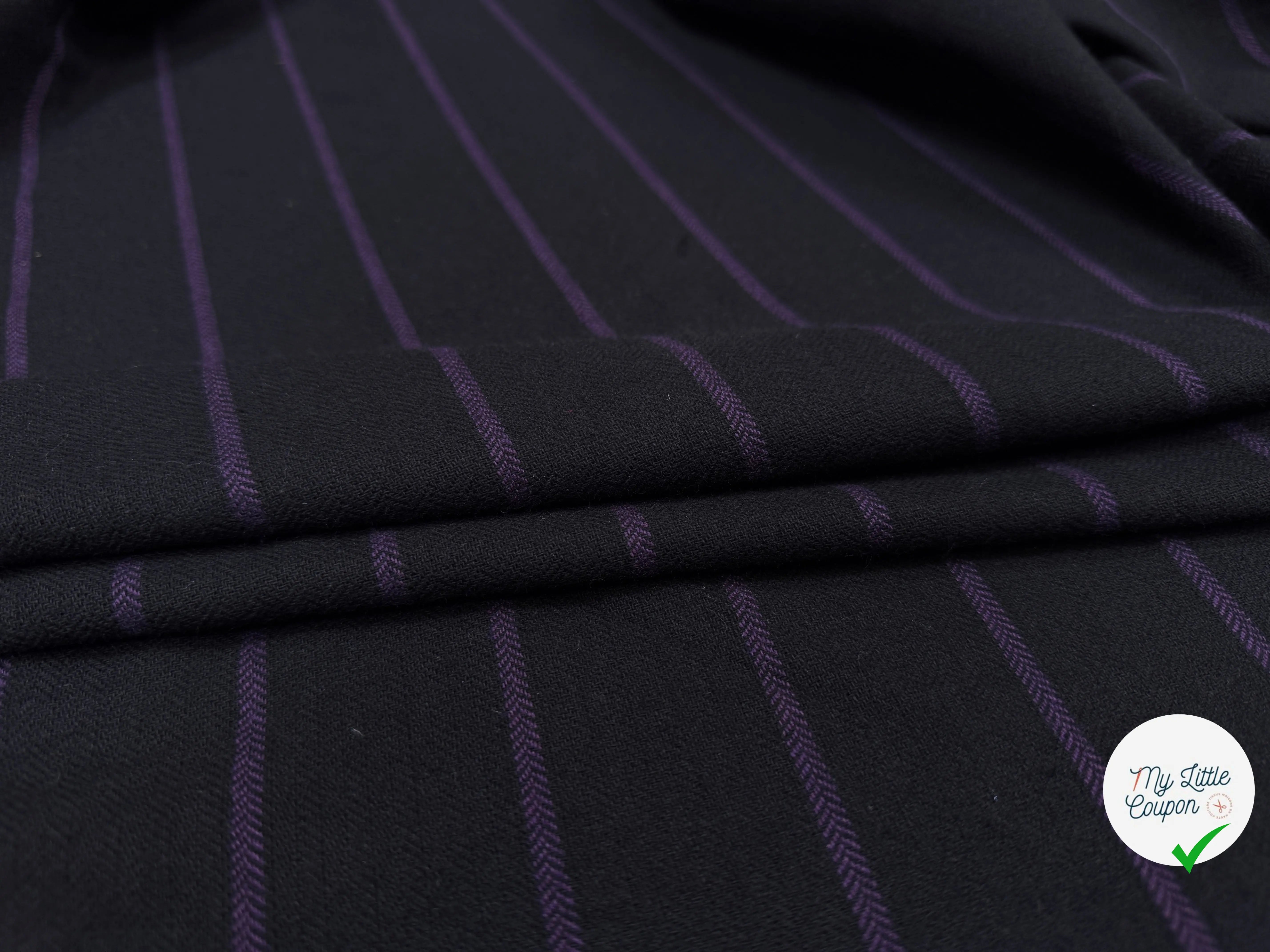 TOILE DE COTON NOIR À RAYURES VIOLETTES - My Little Coupon