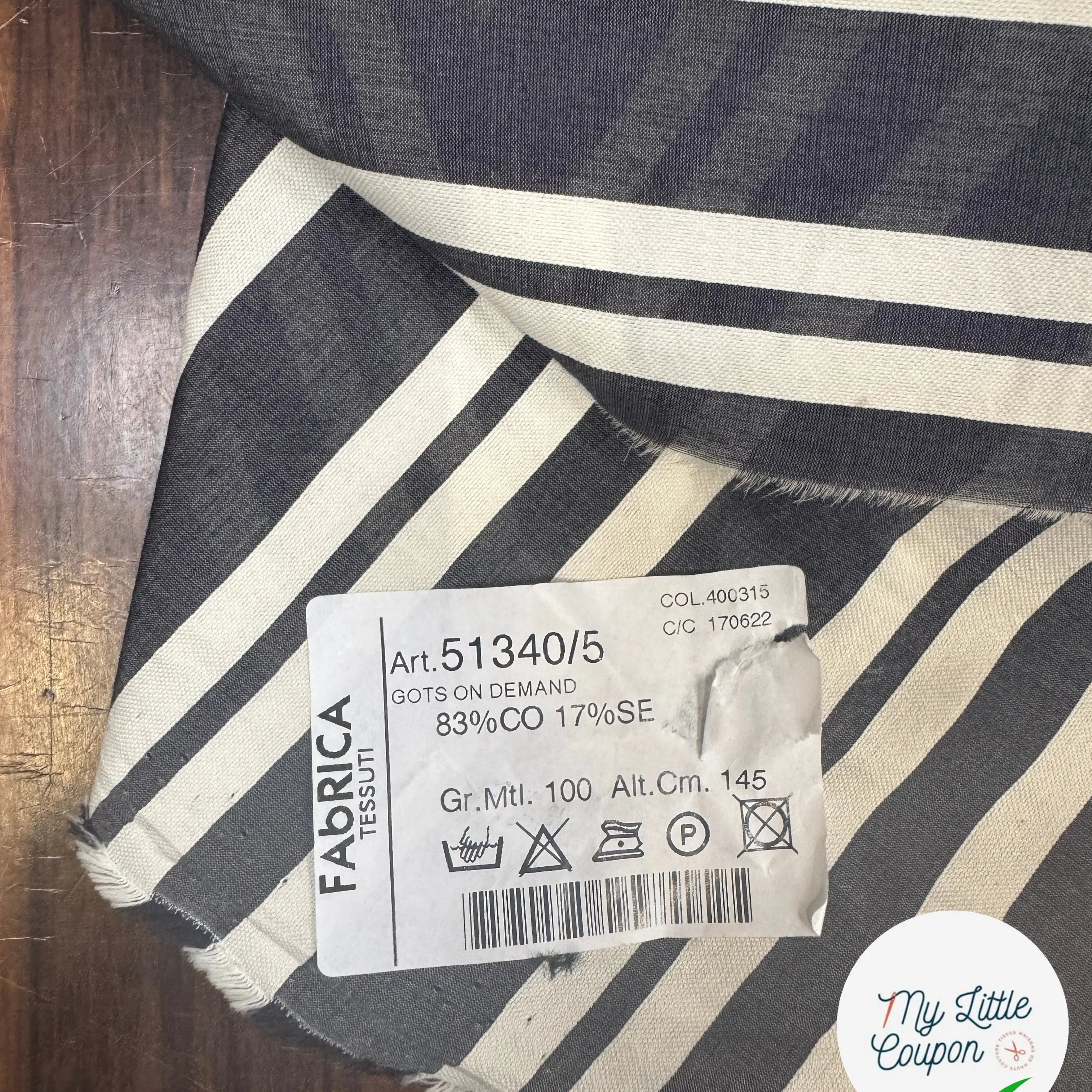 TOILE DE COTON SOIE RAYURES BLEU ET CRÈME - My Little Coupon