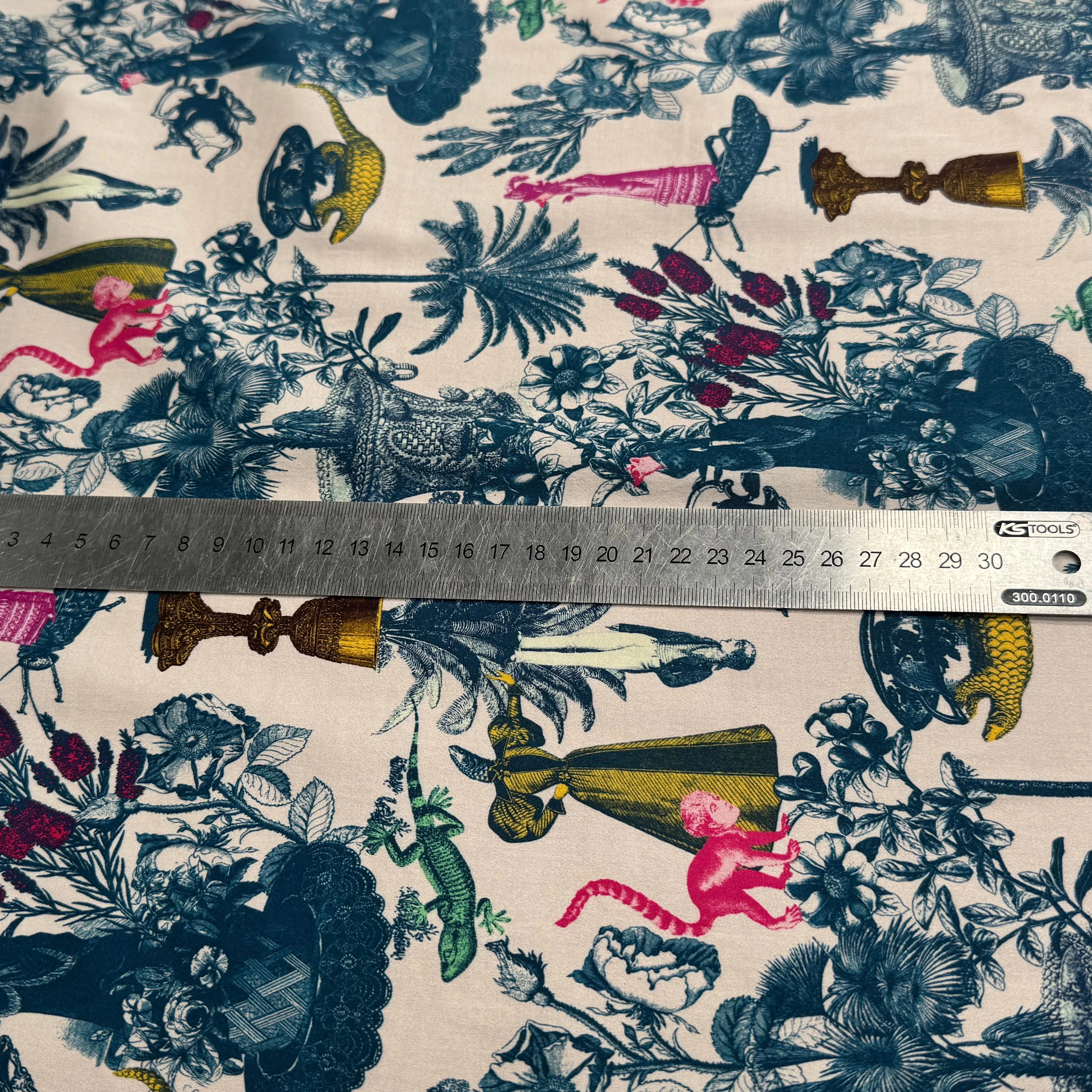 TOILE DE COTON STRETCH IMPRIMÉ TOILE DE JOUY BLEU CHUPITO TEATIME BLEU - My Little Coupon