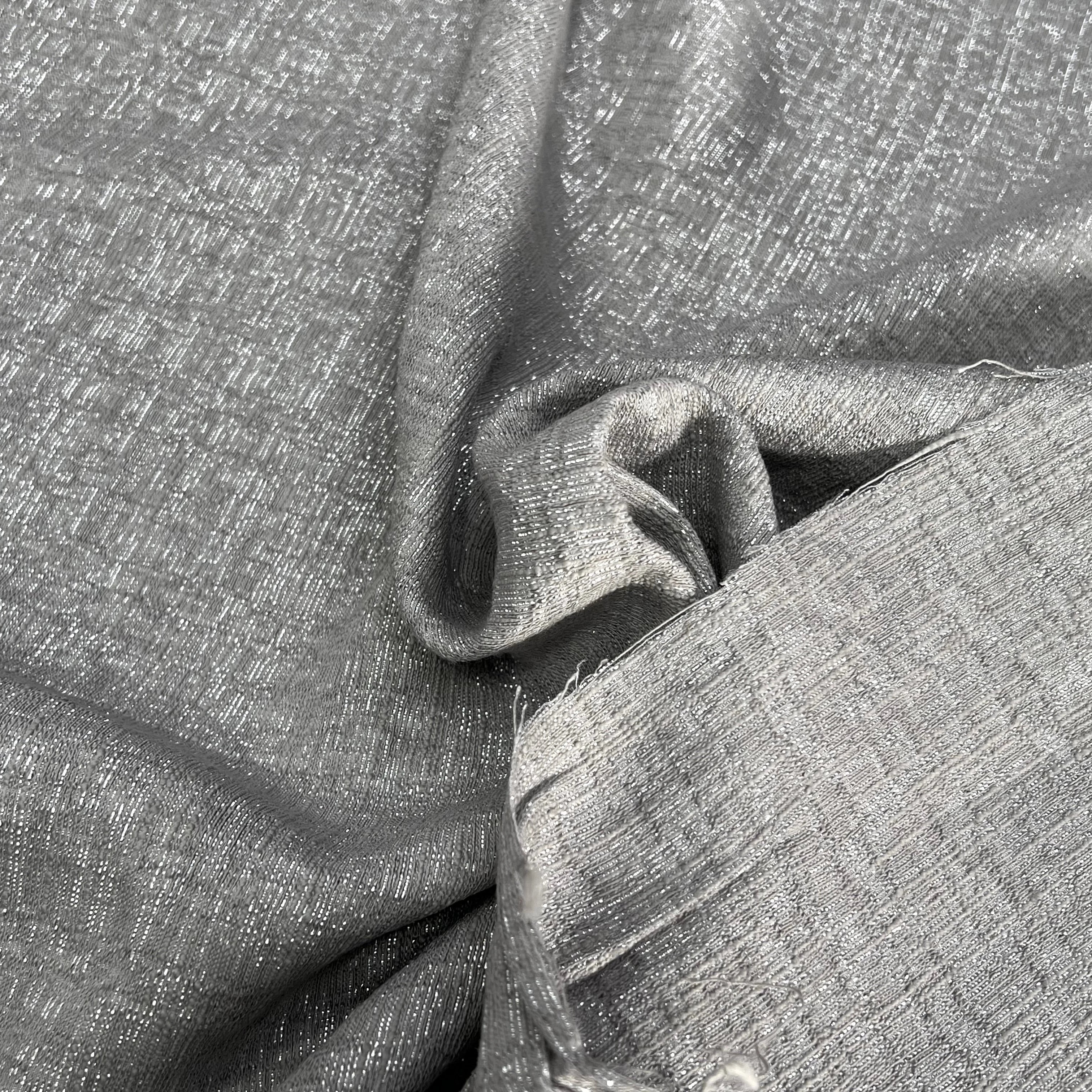 TOILE FIL À FIL TEXTURÉE BEIGE FILS ARGENTÉ - My Little Coupon